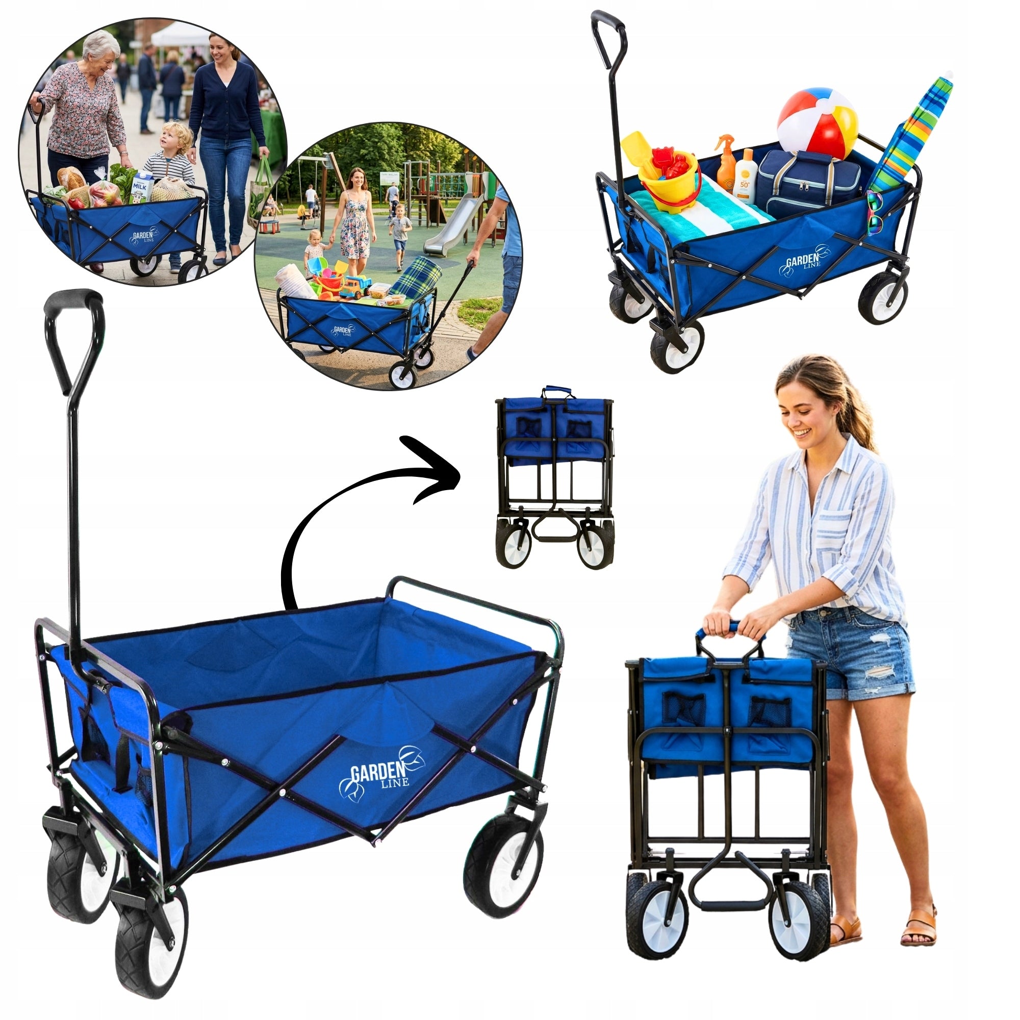 Hiking beach trolley folding large roomy 4 wheels large
