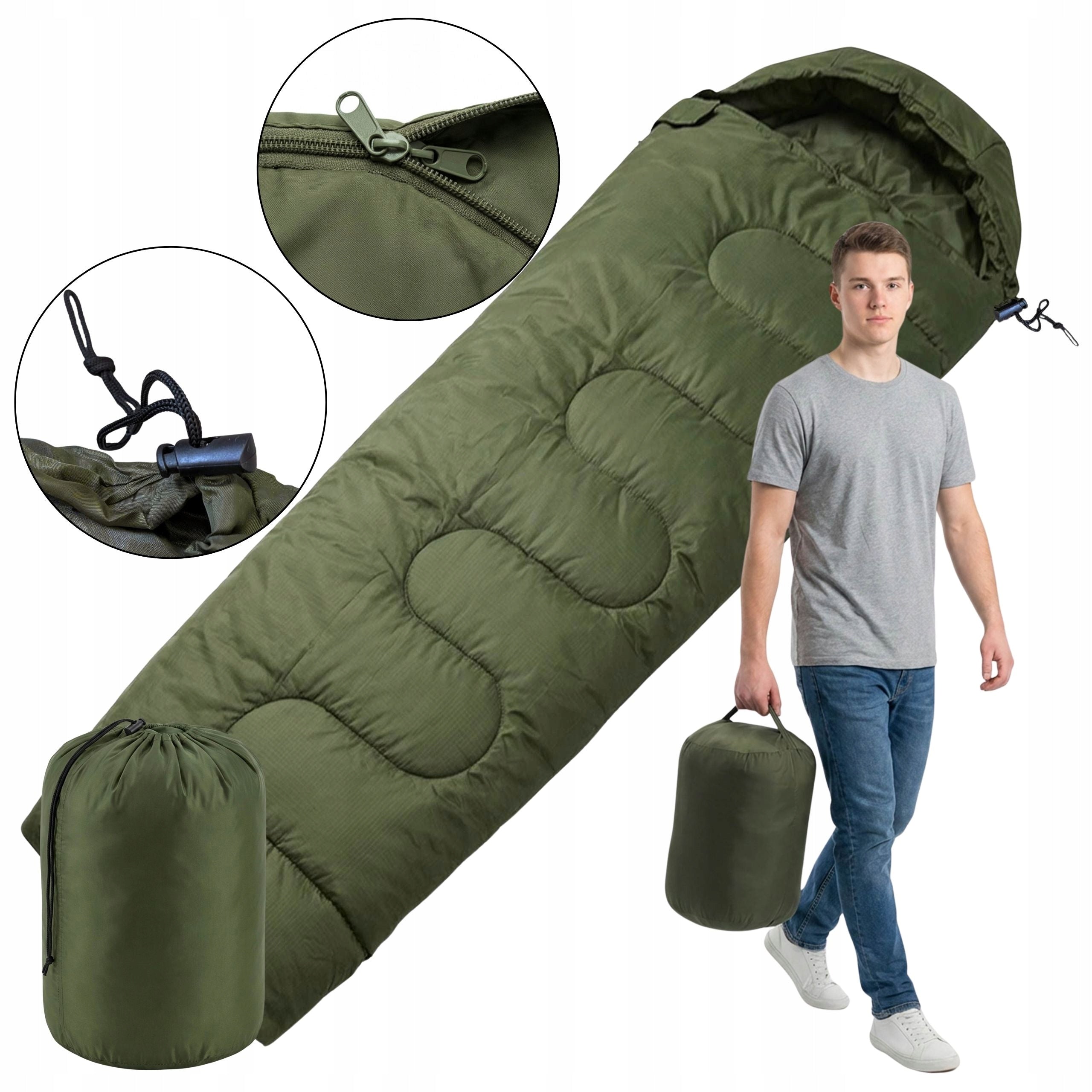 Hiking sleeping bag light mummy warm large cover hood duvet 2in1
