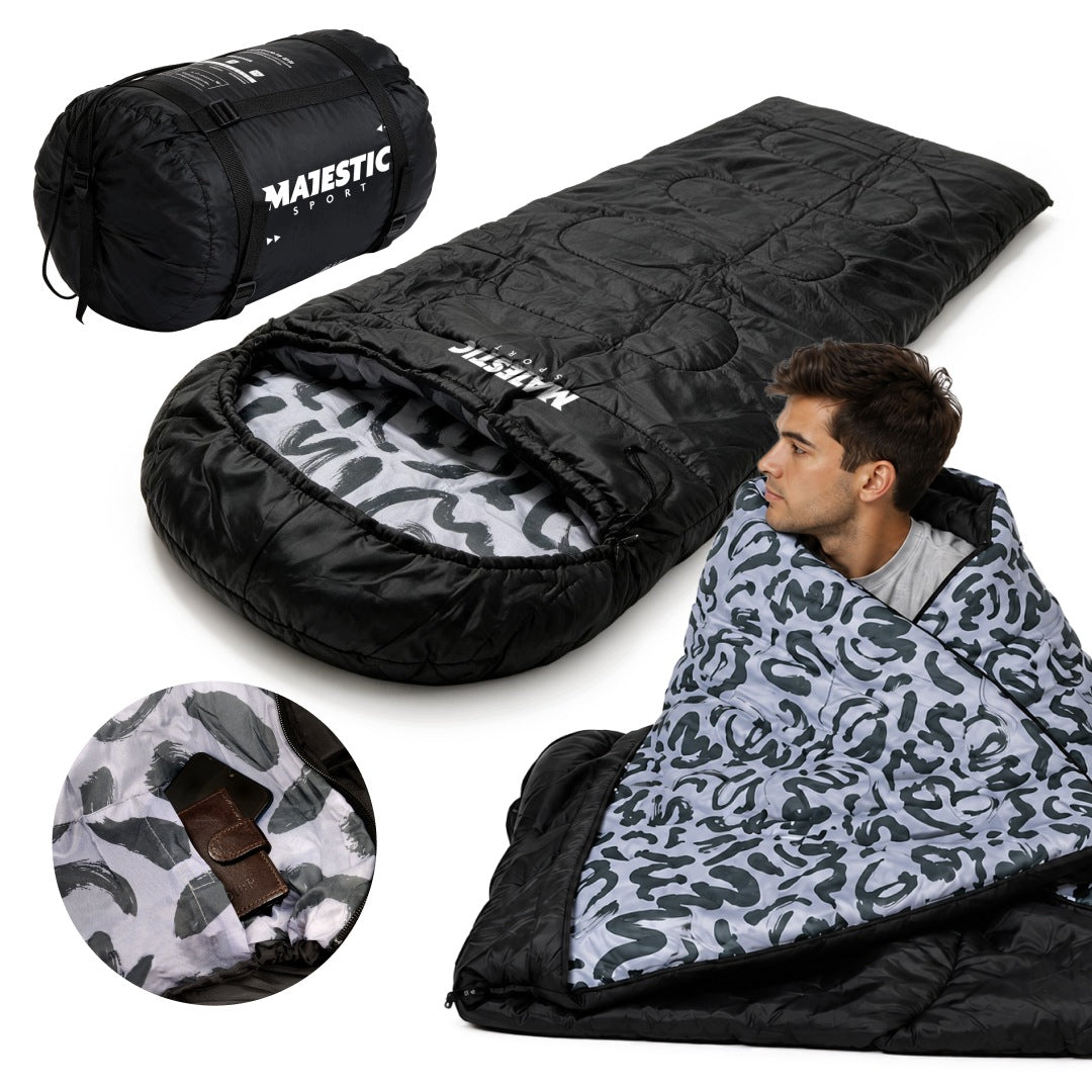 Hiking sleeping bag with hood 2in1 warm light duvet 210x75 cm L-ZIP left