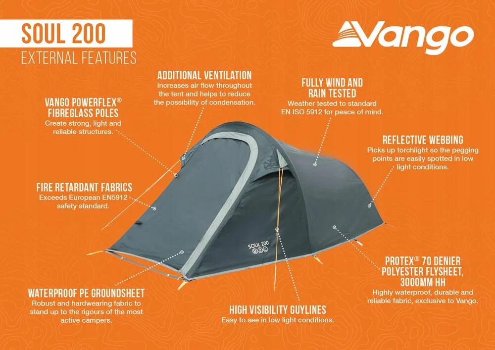 Hiking tent for 2 persons Vango Soul 200 green Manufacturer code TEWSOUL00000003