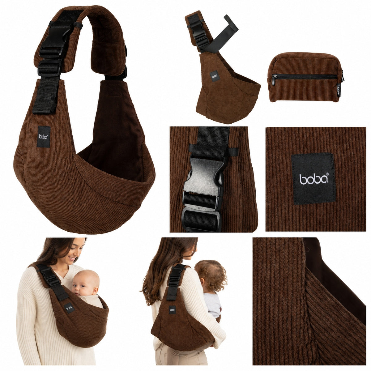 Hip carrier Boba Buddy Sling brown 8-20 kg for baby 9-48 months.