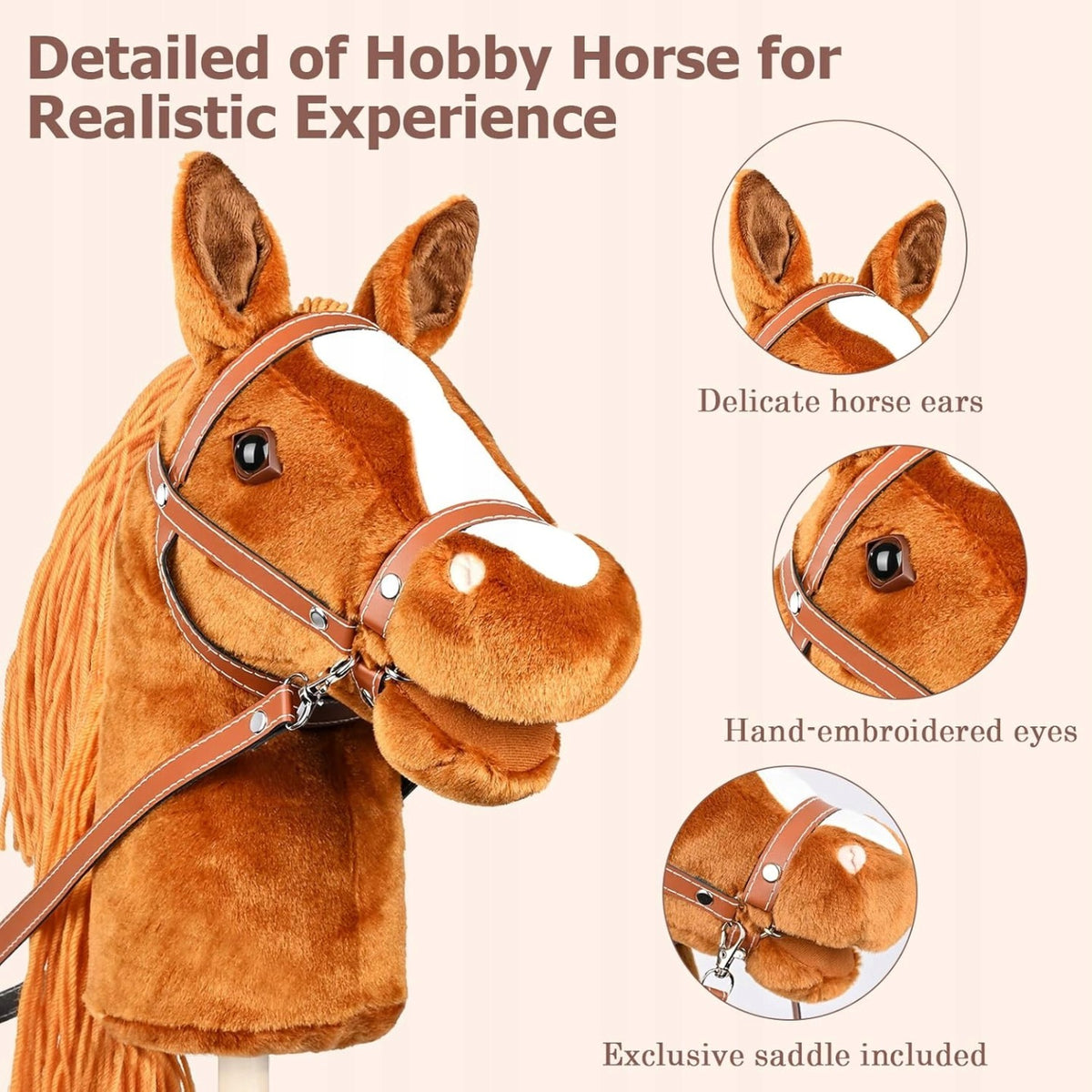 Hobby Horse on stick A3 Ribelle + cantar and reins included Model Hobby Horse A3 Brązowo-Biały