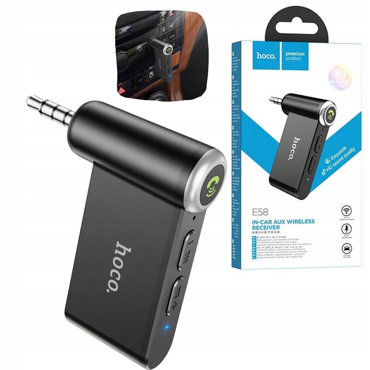 Hoco Bluetooth Adapter Aux Jack 3,5mm Receiver For Car Music E58 Black