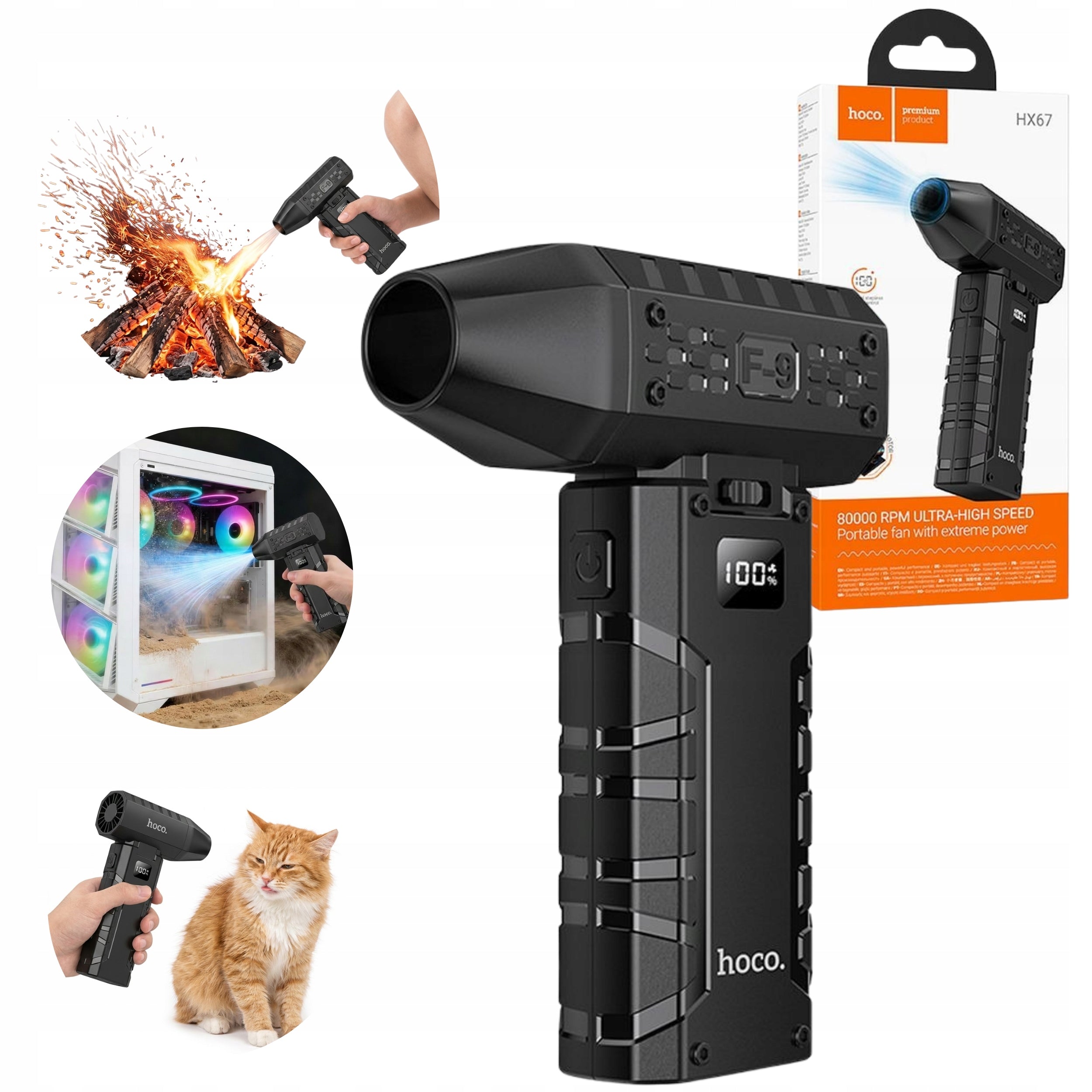 Hoco Turbo Cordless Handheld Blower For Car Keyboard Grill Black