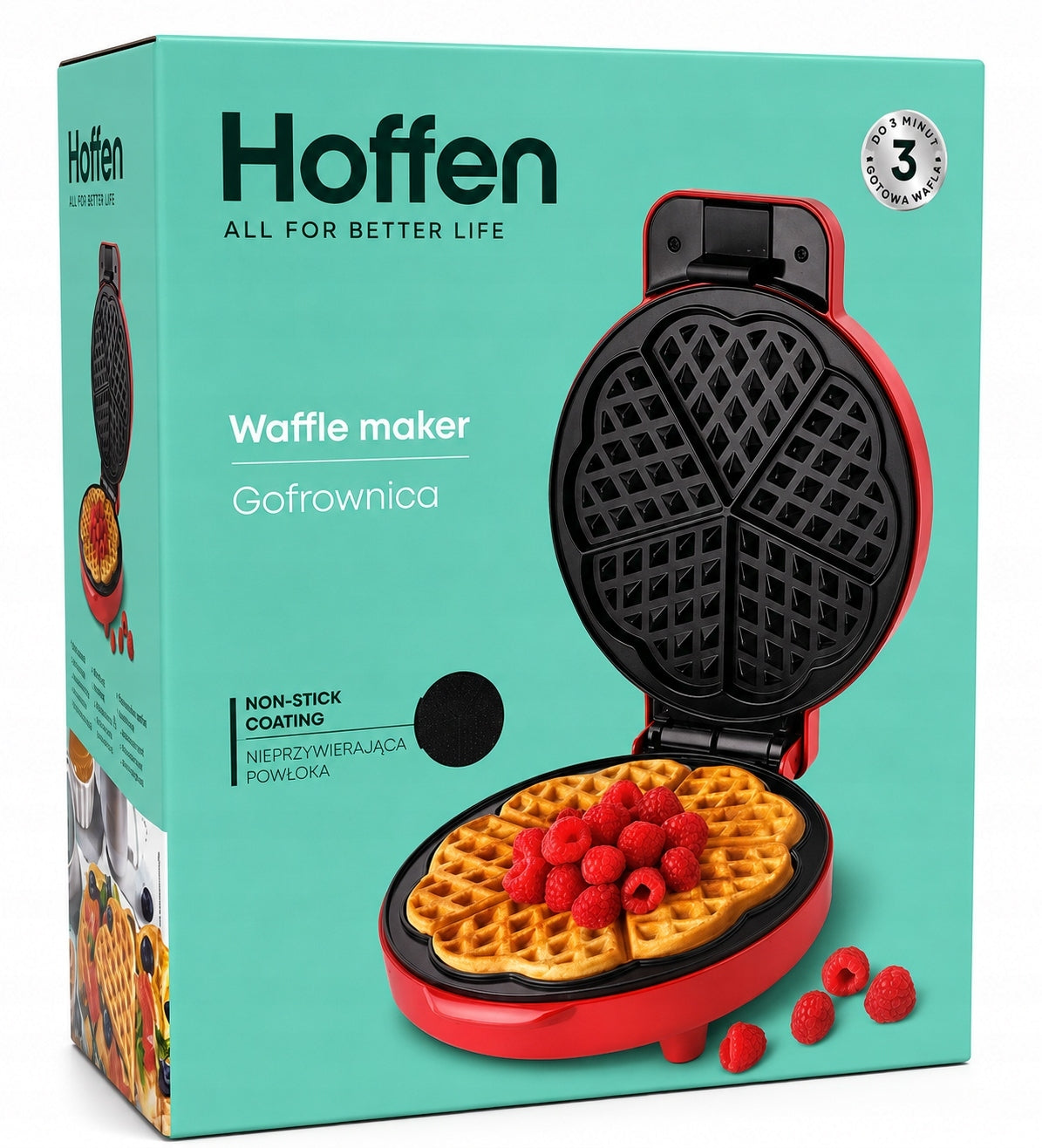 Hoffen Waffle iron HEART red 1200W