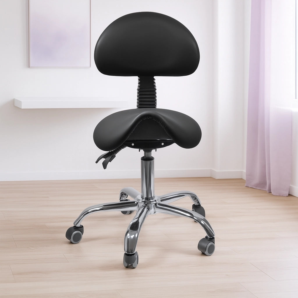 Hoker Saddle with Backrest ADJUSTABLE Mobile Spacetronik stool black Upholstery color black