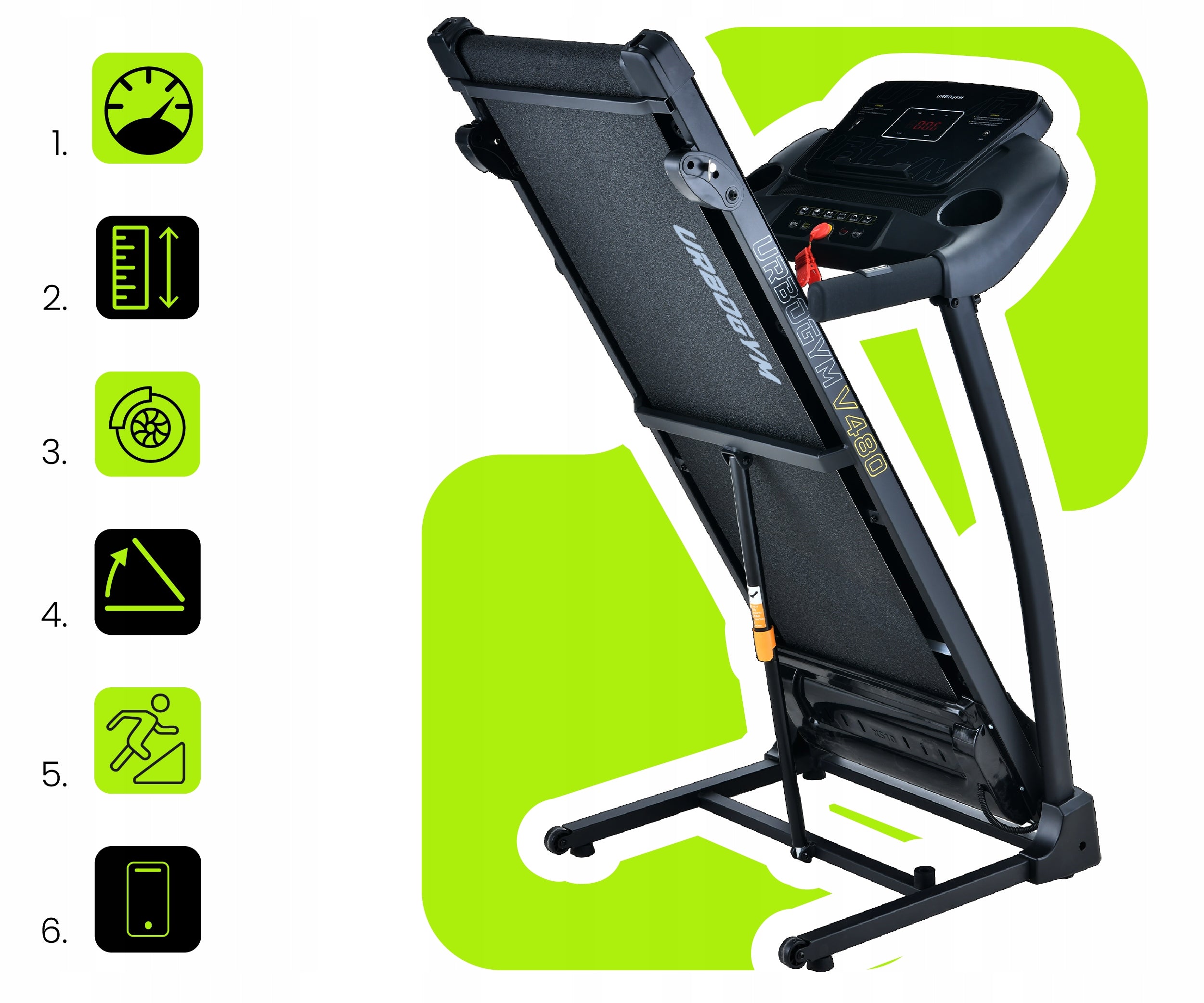 Home Electric Treadmill Folding Slope Angle 12KM/H 120KG V480 Manufacturer code Bieżnia elektryczna V480