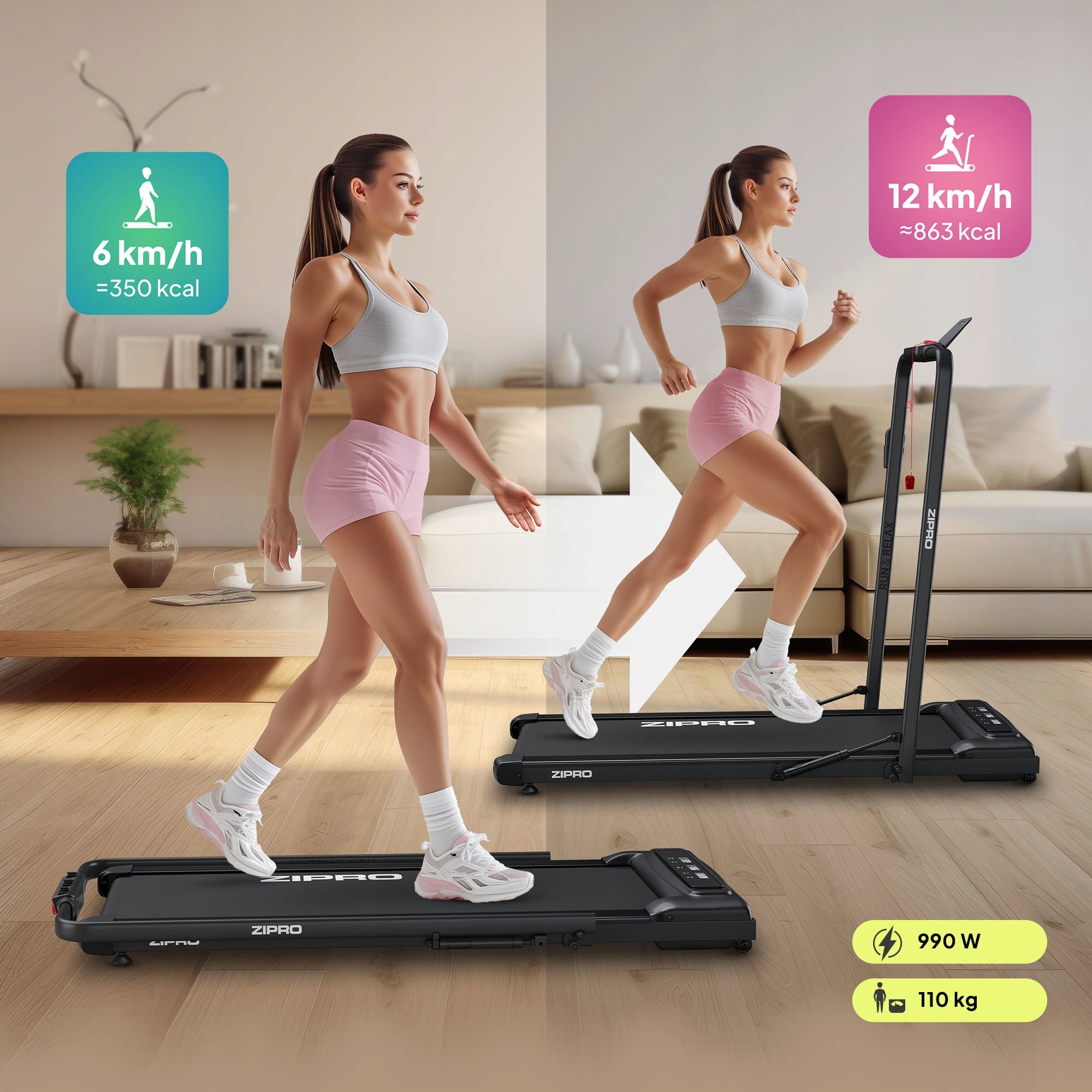 Home Electric Treadmill Folding Under Bed 1-12km/h Newlite Zipro Packaging status original