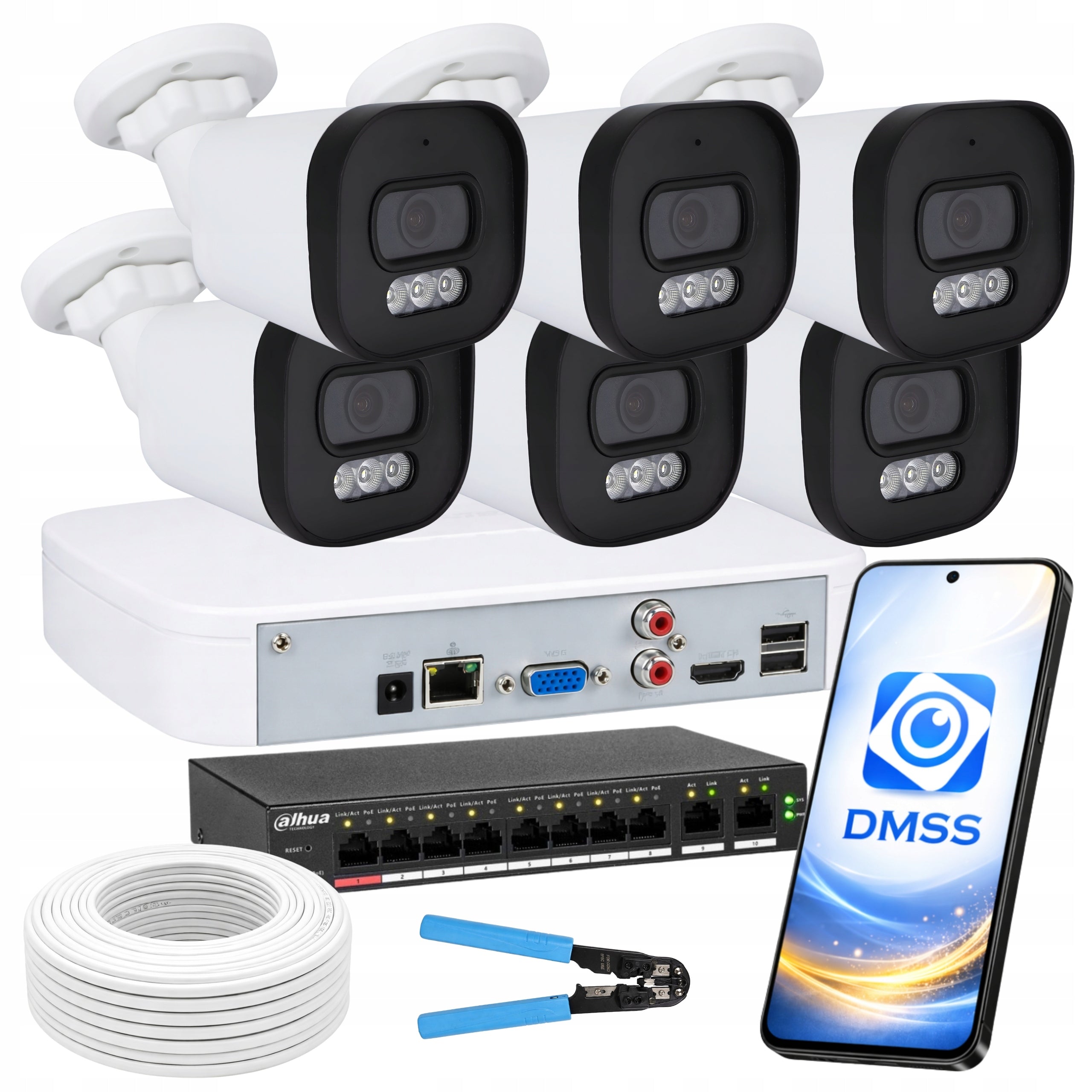 Home Monitoring Complete Camera Kit for 6 PoE IP Cameras 4Mpx