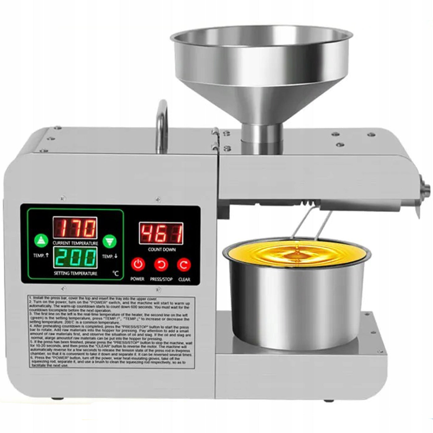 Home Oil Press Automatic 820W Stainless Steel X8S Thermostat Packaging status original