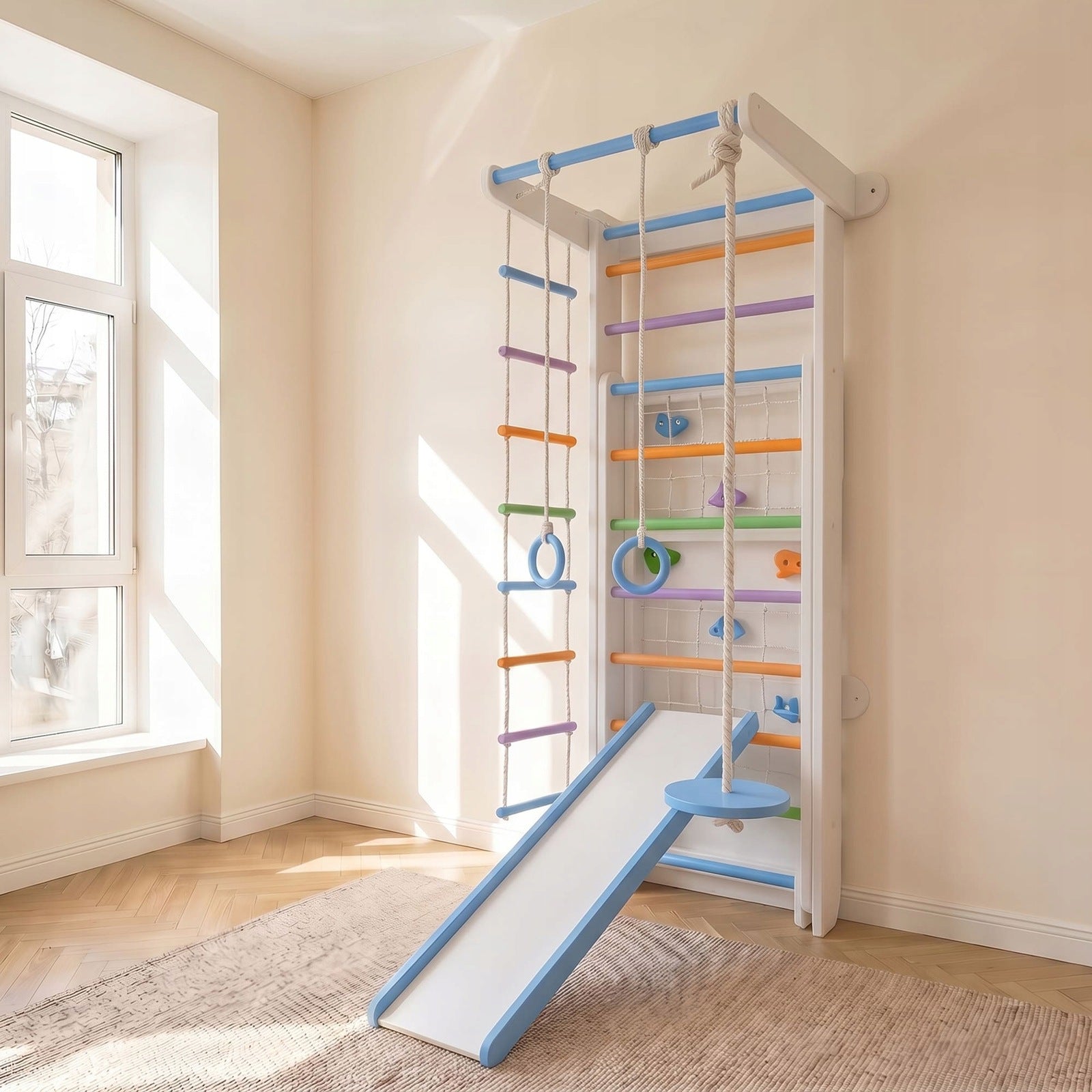 Home Playground Ladder Champion Plus white and colorful Brand Małpiszon