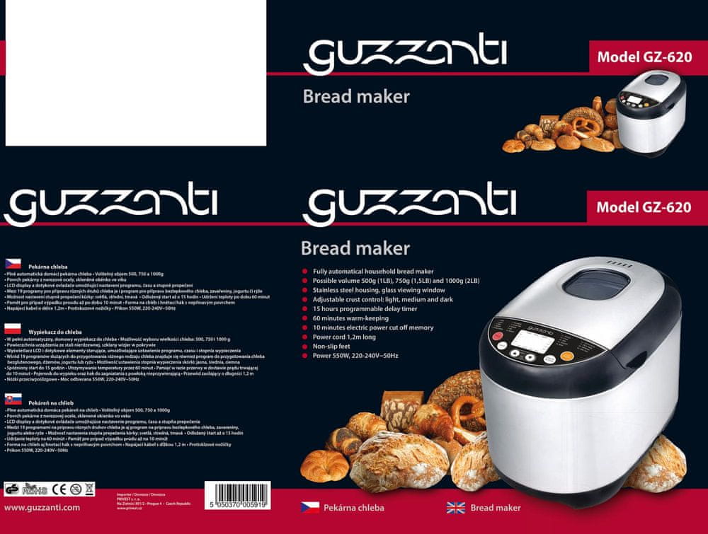 Home bakery Guzzanti GZ 620 Dominant color silver/gray