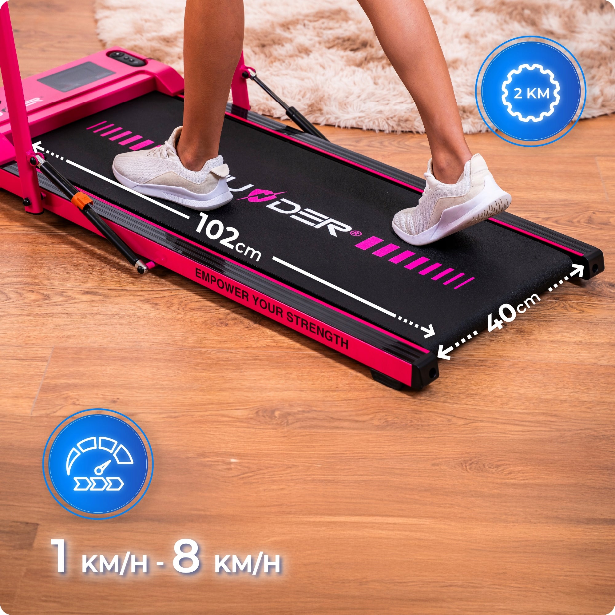 Home treadmill small folding 2in1 electric under bed 1-8km wheels Thunder Manufacturer code VIVA-PINK