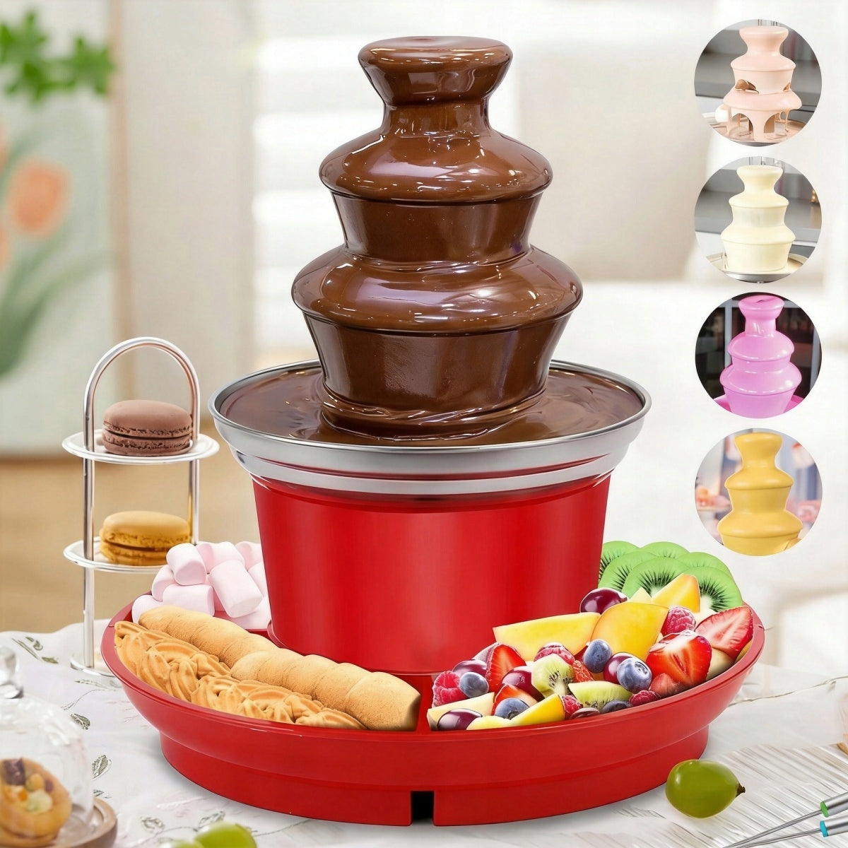 Homemade Chocolate Fountain for Chocolate 3 LEVELS FLOOR 350ML FONDUE Dominant color red