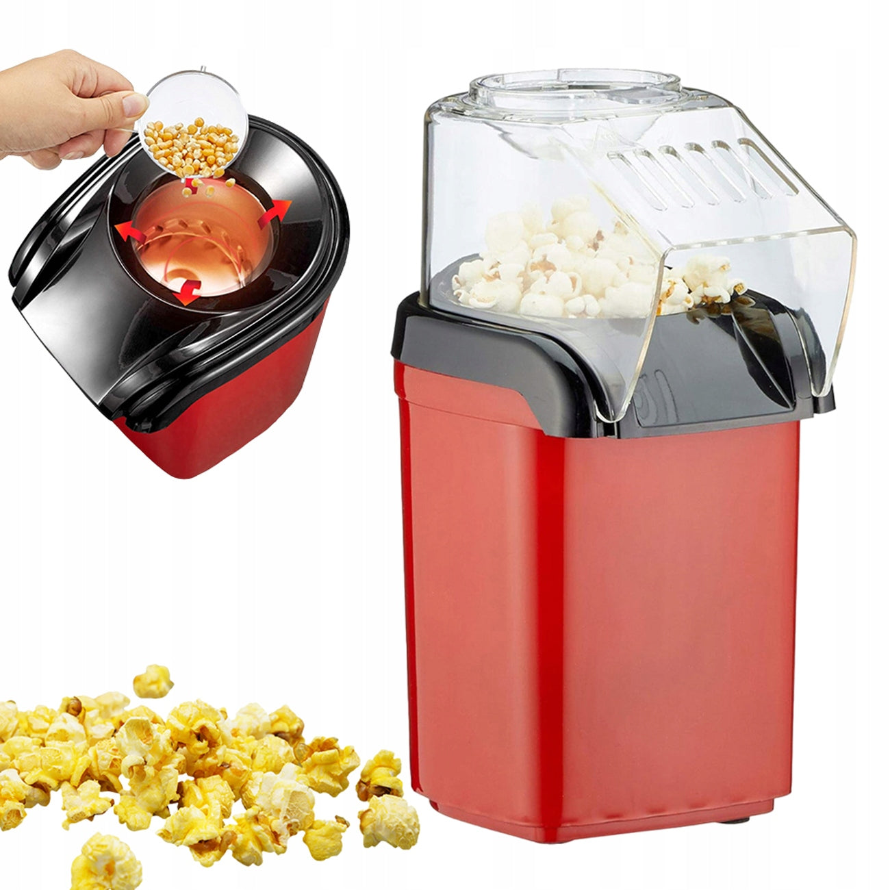 Homemade Popcorn Making Machine Electric 1200W With Measuring Cup ,Red
