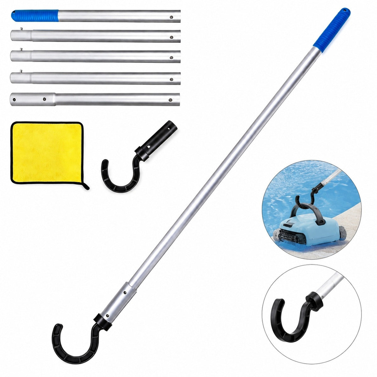 Hook for pool robot with aluminium telescopic pole 185cm