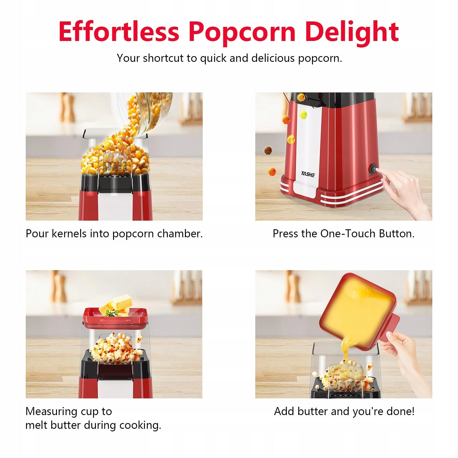 Hot Air Popcorn Machine 1200W Retro YASHE Brand no brand