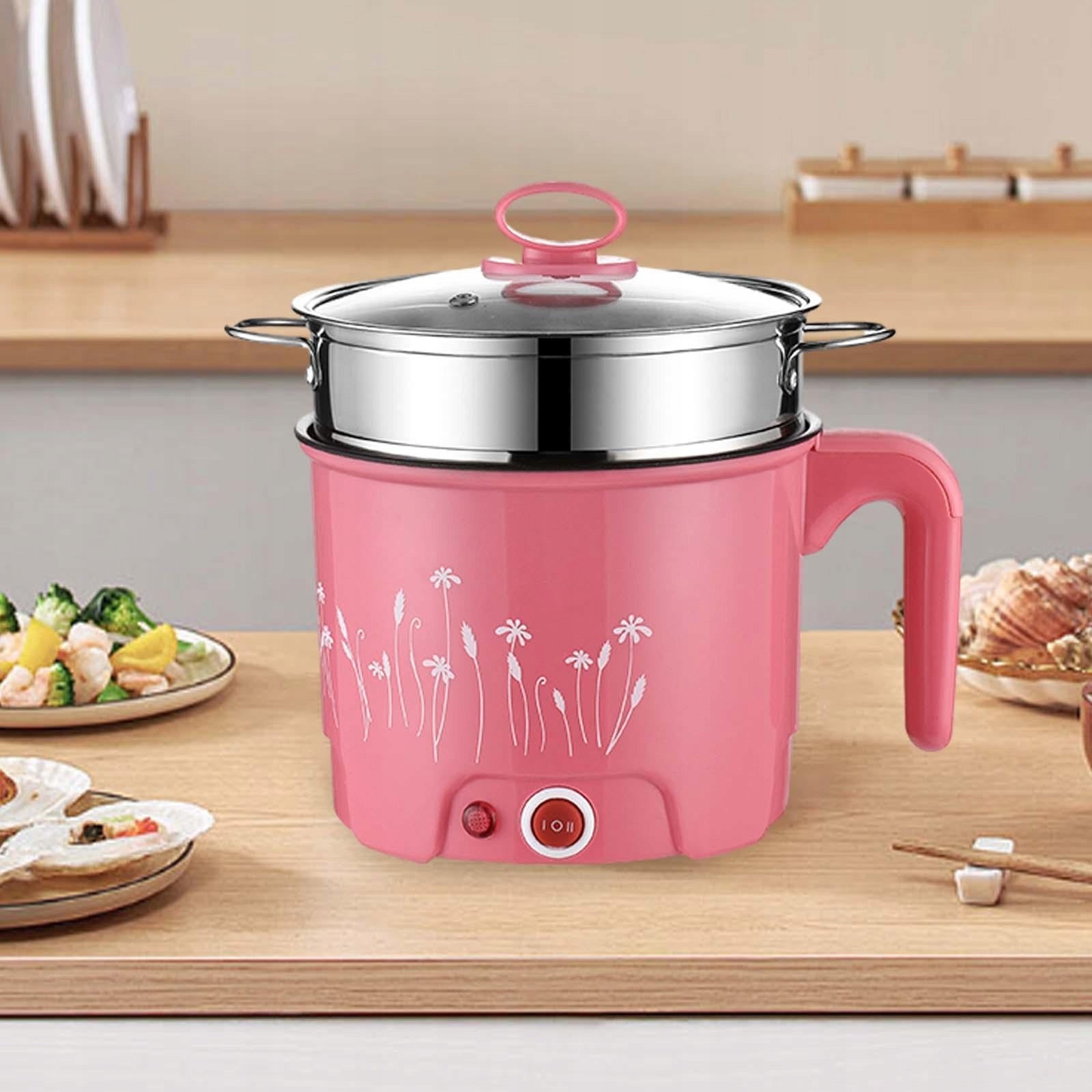 Hot Pot Electric Multipurpose Electric Cooker Noodles With Steamer Pink