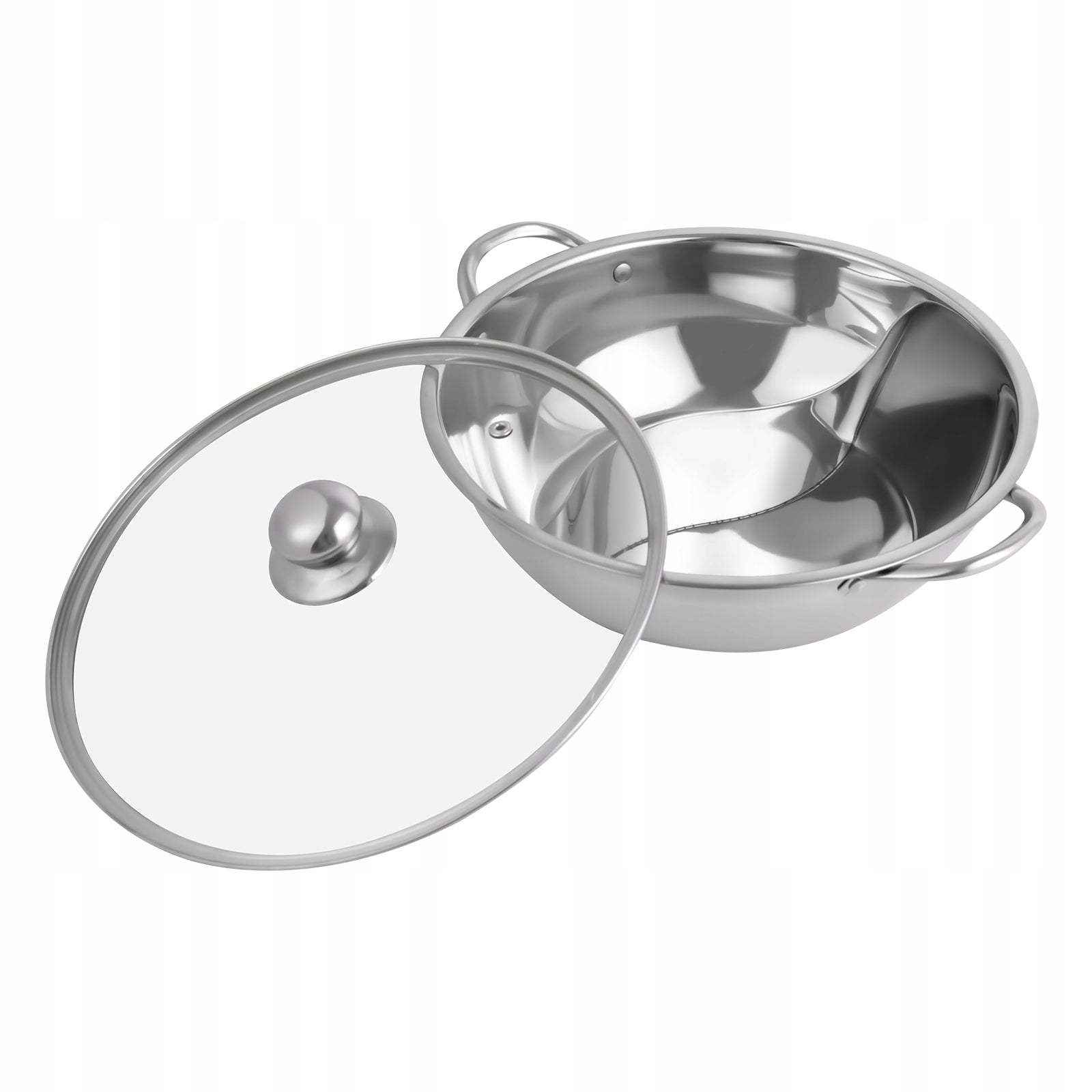 Hot Pot with Divider Shabu Shabu Pot with Glass Lid 28cm Stainless Steel