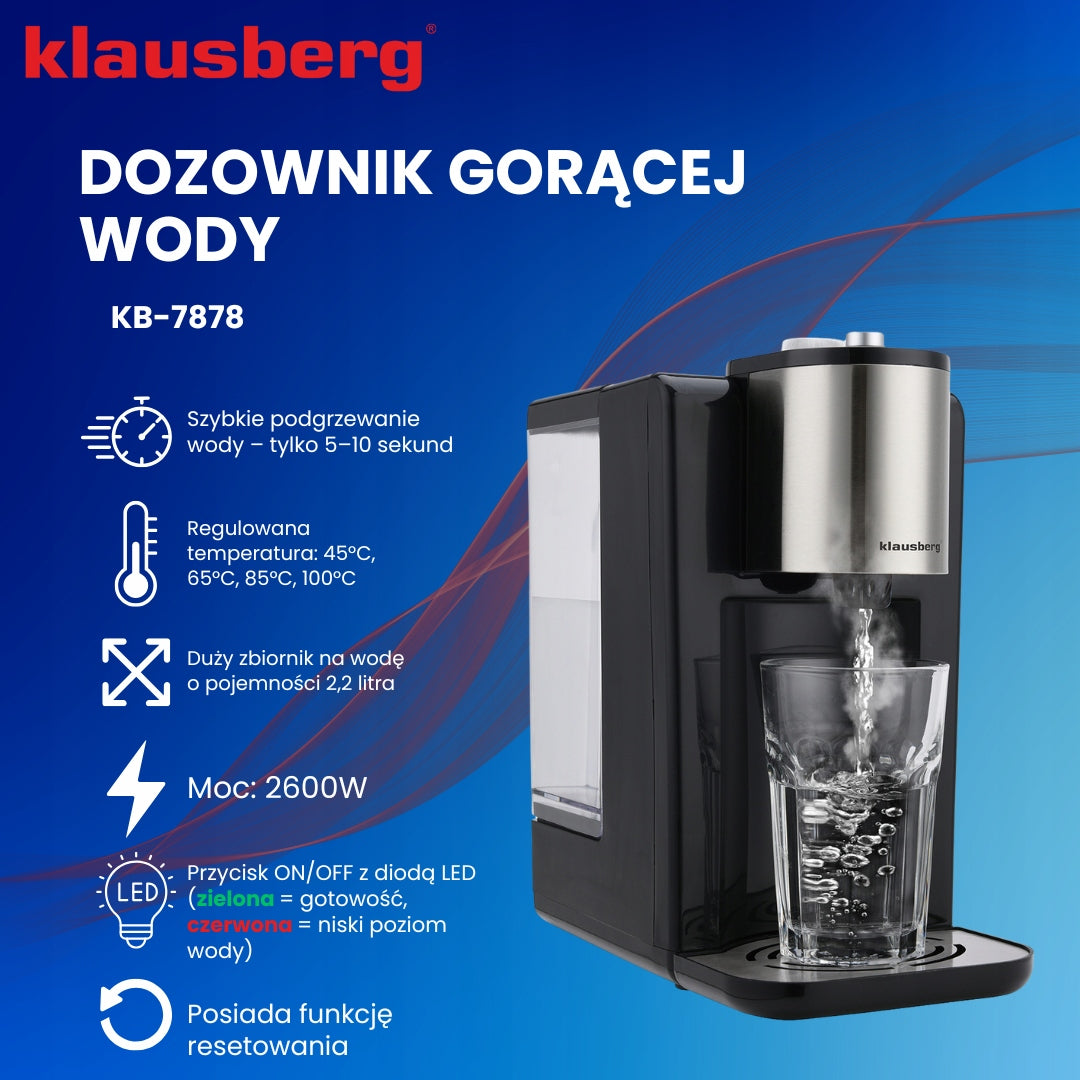 Hot water dispenser Kettle KLAUSBERG 2.2L 2600W boiling water machine Manufacturer code KB-7878