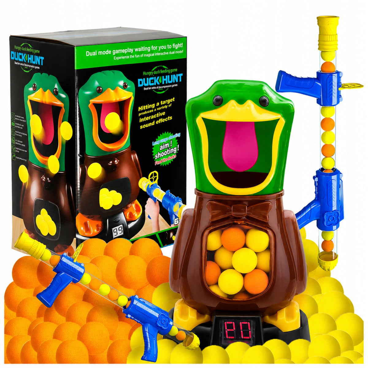 Hungry Duck arcade game with 2 guns and 48 balls for kids 3+