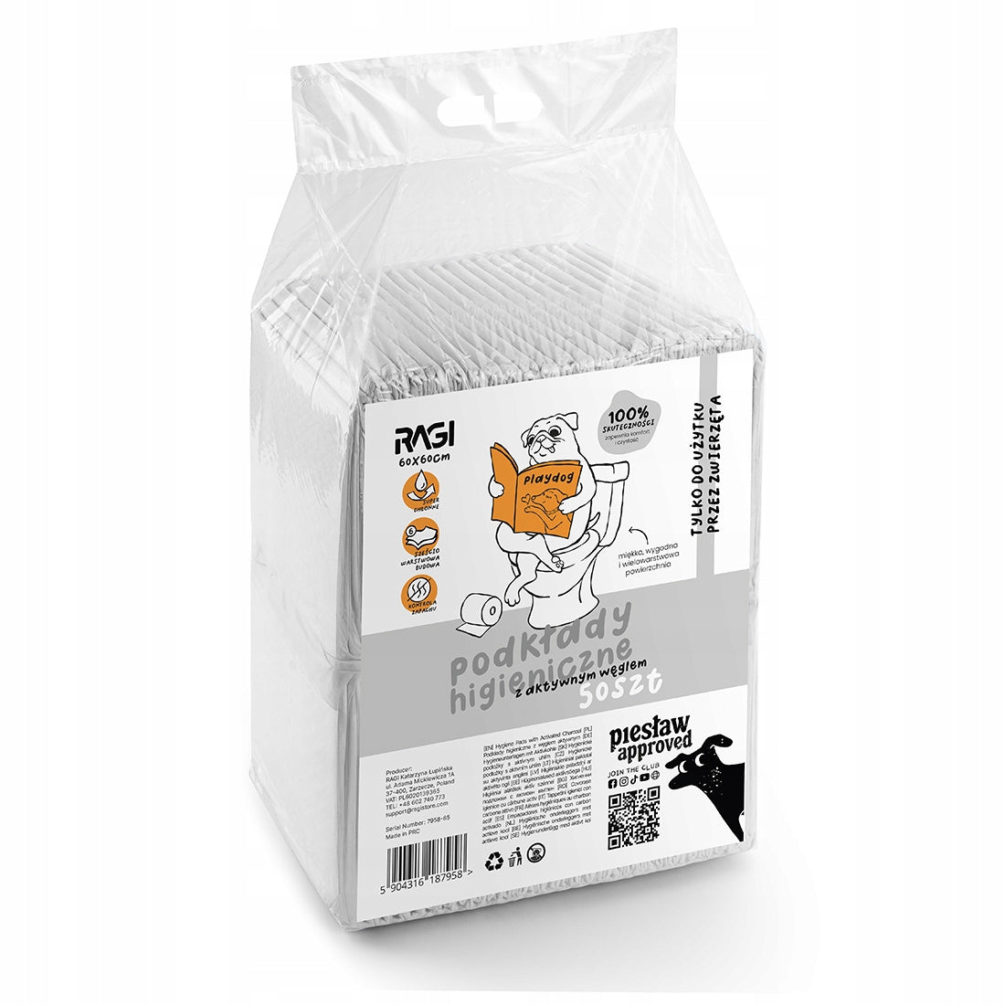 Hygienic Foundations for Dogs with ACTIVE CARBON 60x60 50 pcs ABSORBENT MATS Packaging status original