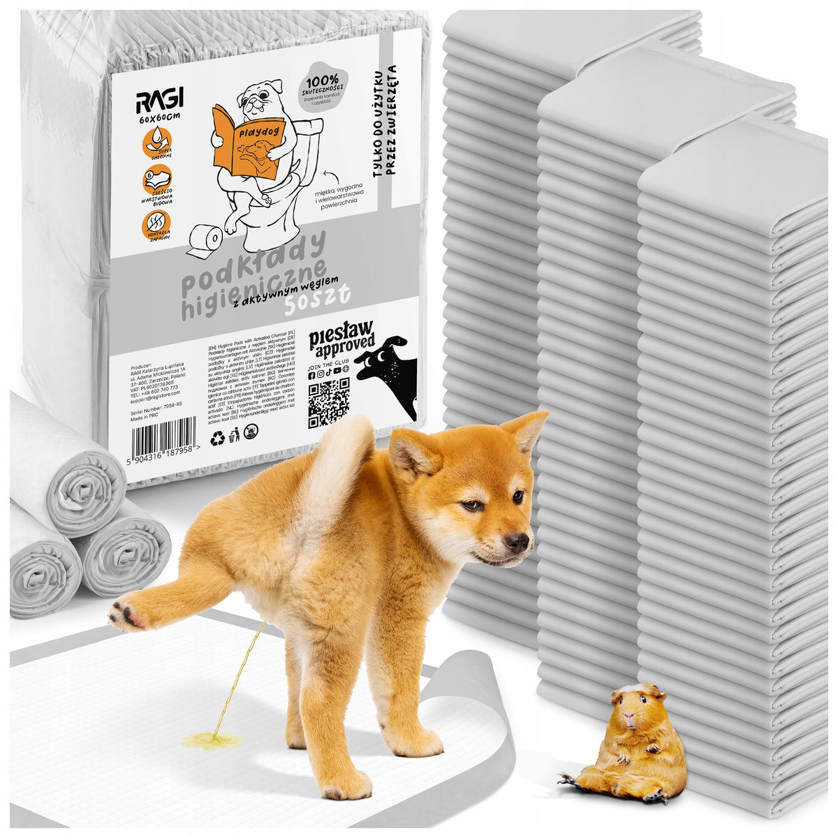 Hygienic Foundations for Dogs with ACTIVE CARBON 60x60 50 pcs ABSORBENT MATS