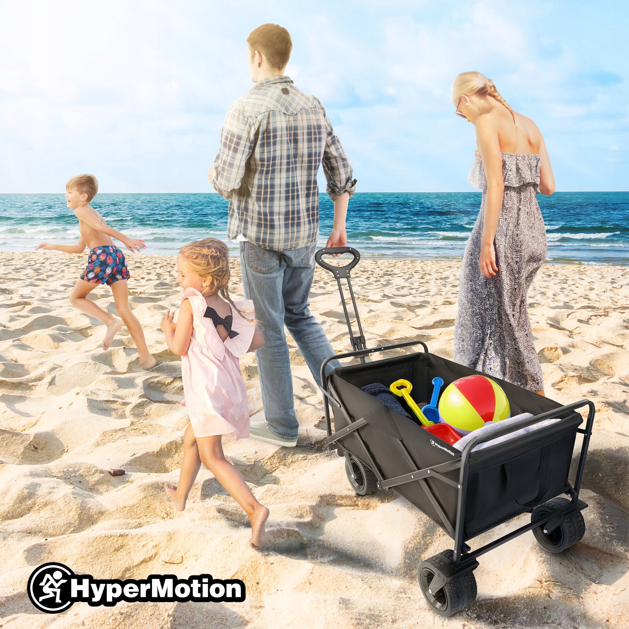 HyperMotion Folding Beach Hiking Cart - Black, 100L Packaging status original