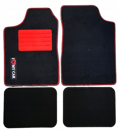 I LOVE MY CAR RED Velour 4-Piece Car Rugs | Universal Manufacturer Sena