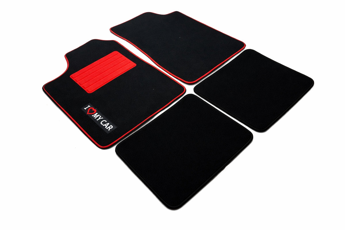I LOVE MY CAR RED Velour 4-Piece Car Rugs | Universal Manufacturer's catalog number czerwone - i love my car