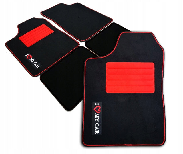 I LOVE MY CAR RED Velour 4-Piece Car Rugs | Universal