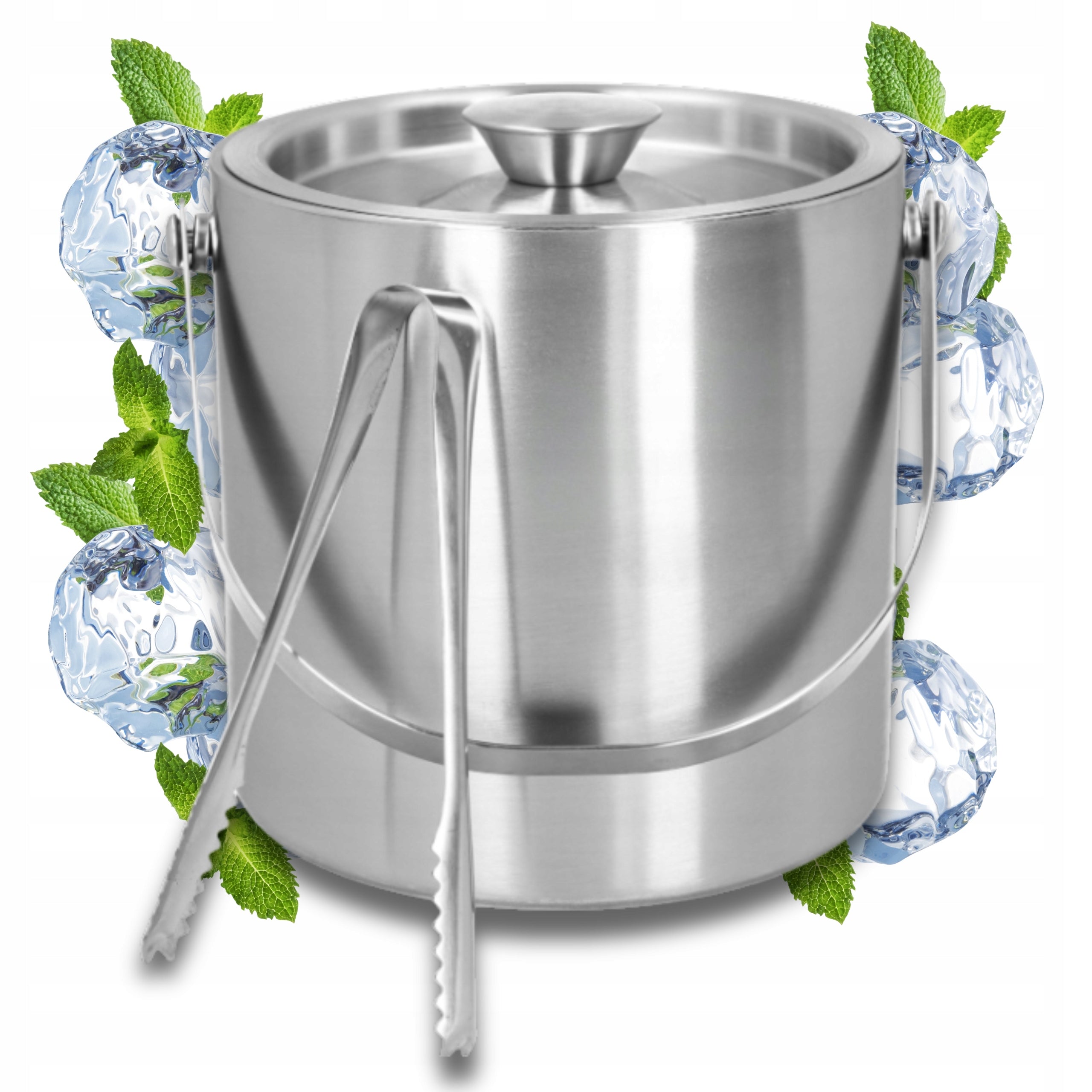 ICE BUCKET 2L Steel Container with Lid Ice Cube Tongs