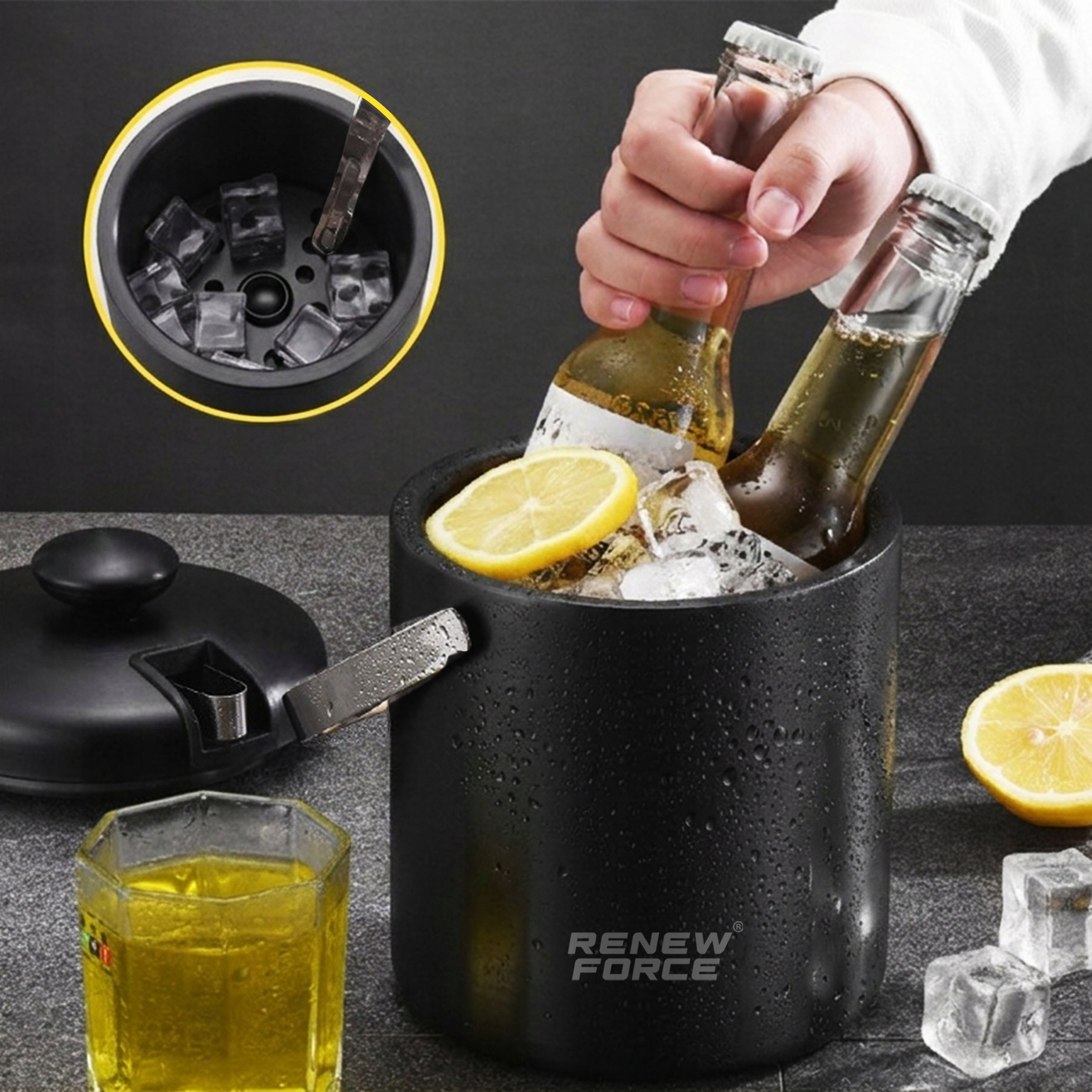 ICE BUCKET ICE CONTAINER + CONE STRAINER THERMAL CONTAINER 1,3L Manufacturer code KUBEŁEK COOPER NA LÓD PRZYJĘCIE GRILL CZARNY
