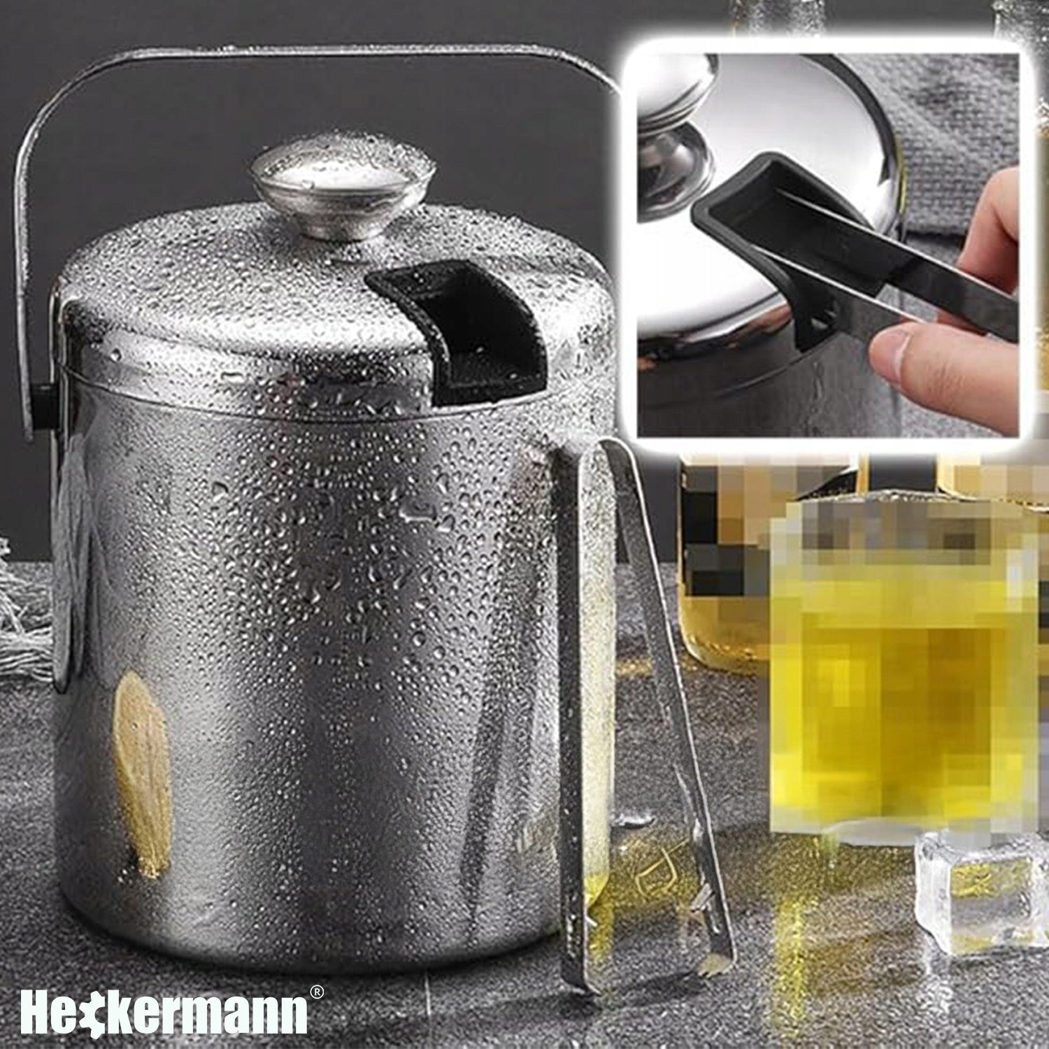 ICE BUCKET ICE CONTAINER CUBES WITH LID 1,3L LARGE + PLIERS Manufacturer code Heckermann Wiaderko Do Lodu 1,3L