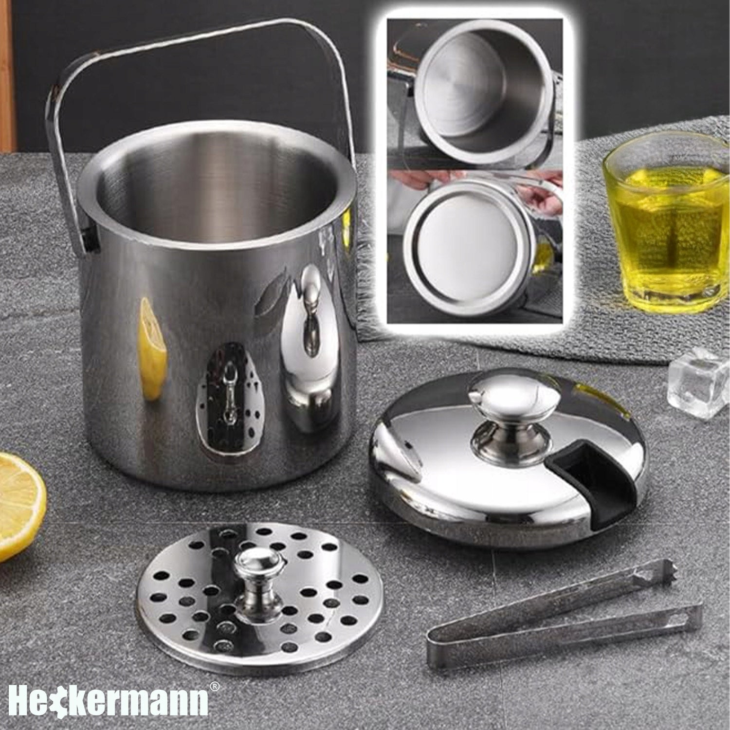 ICE BUCKET ICE CONTAINER CUBES WITH LID 2L LARGE + PLIERS Manufacturer code Heckermann Wiaderko Do Lodu 2L