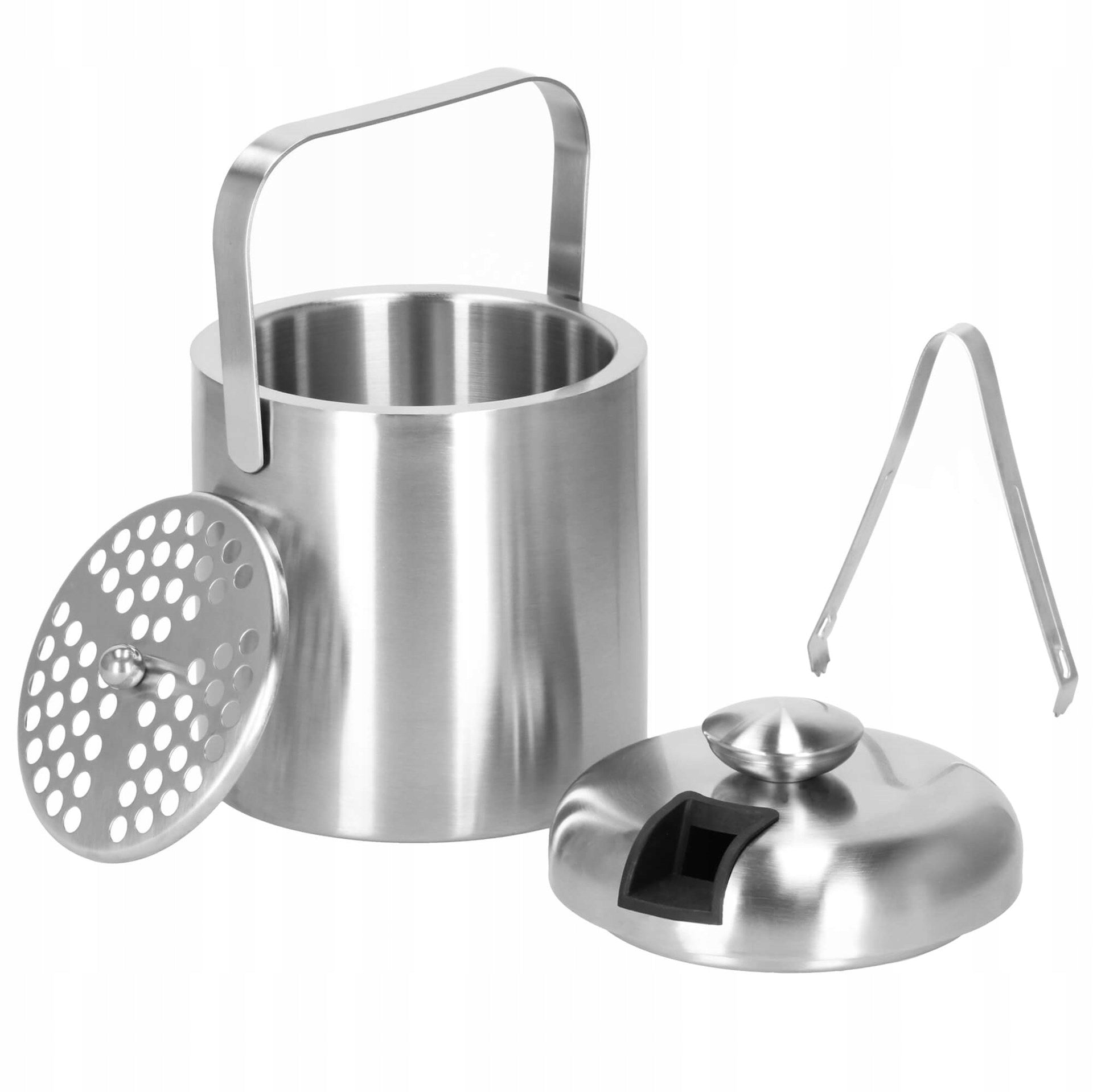 ICE BUCKET STEEL CONTAINER WITH ICE CUBE PLIERS + STRAINER 1,3L