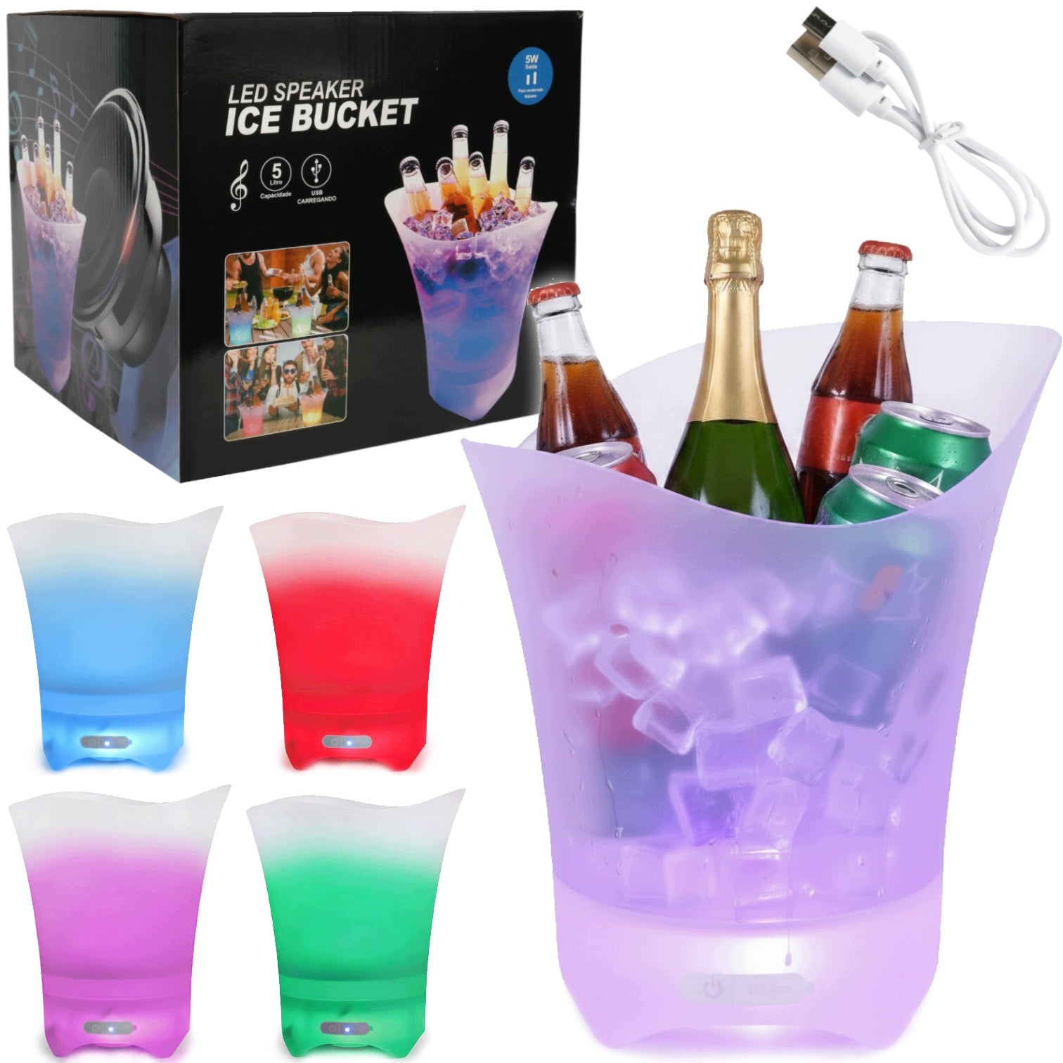ICE CONTAINER 5L BUCKET RGB SPEAKER LIGHTING BLUETOOTH COOLER GOLIAT