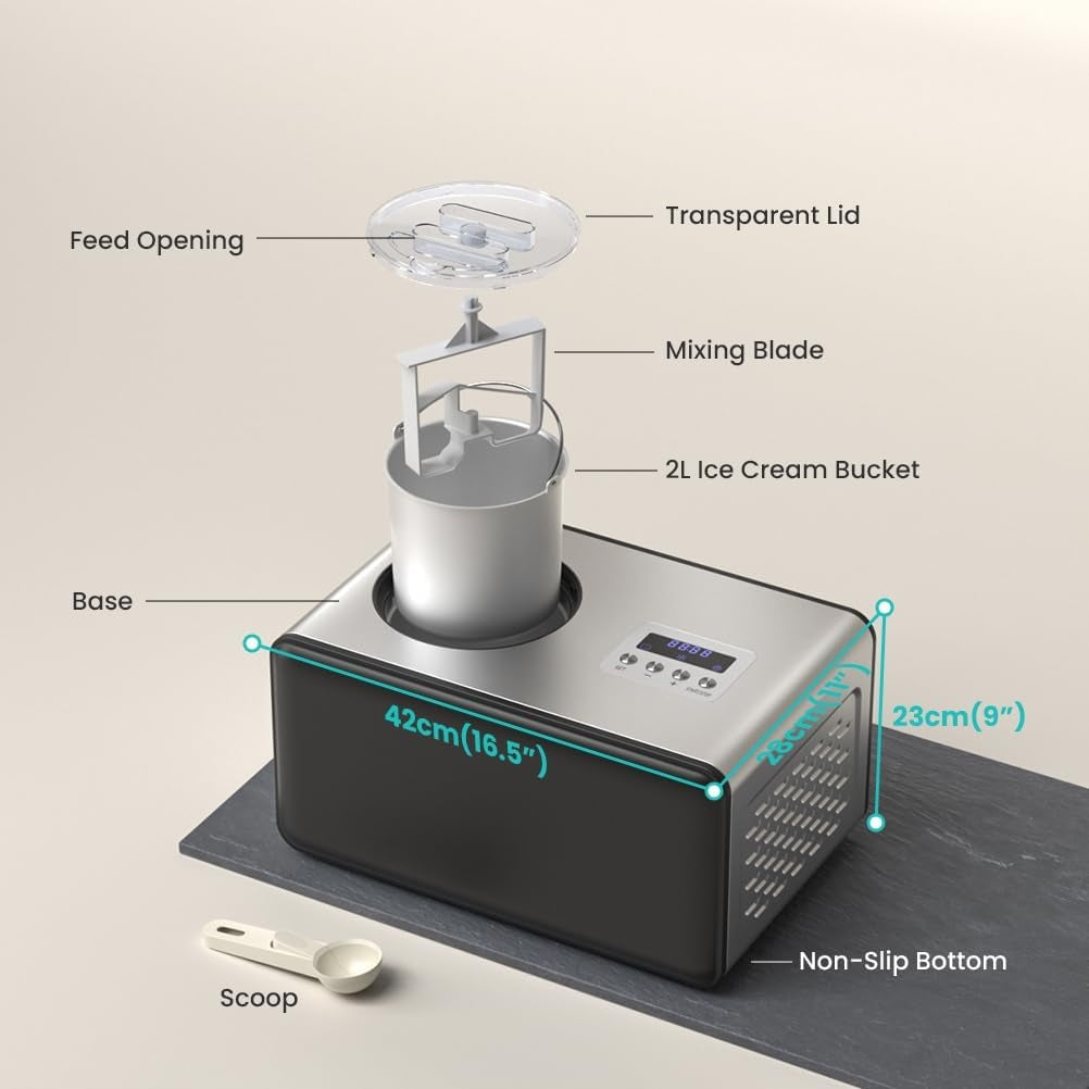 ICE CREAM MACHINE 2L WITH COMPRESSOR 150W 3 MODES GELATO SHAKE SORBETS Manufacturer code 6956212391679