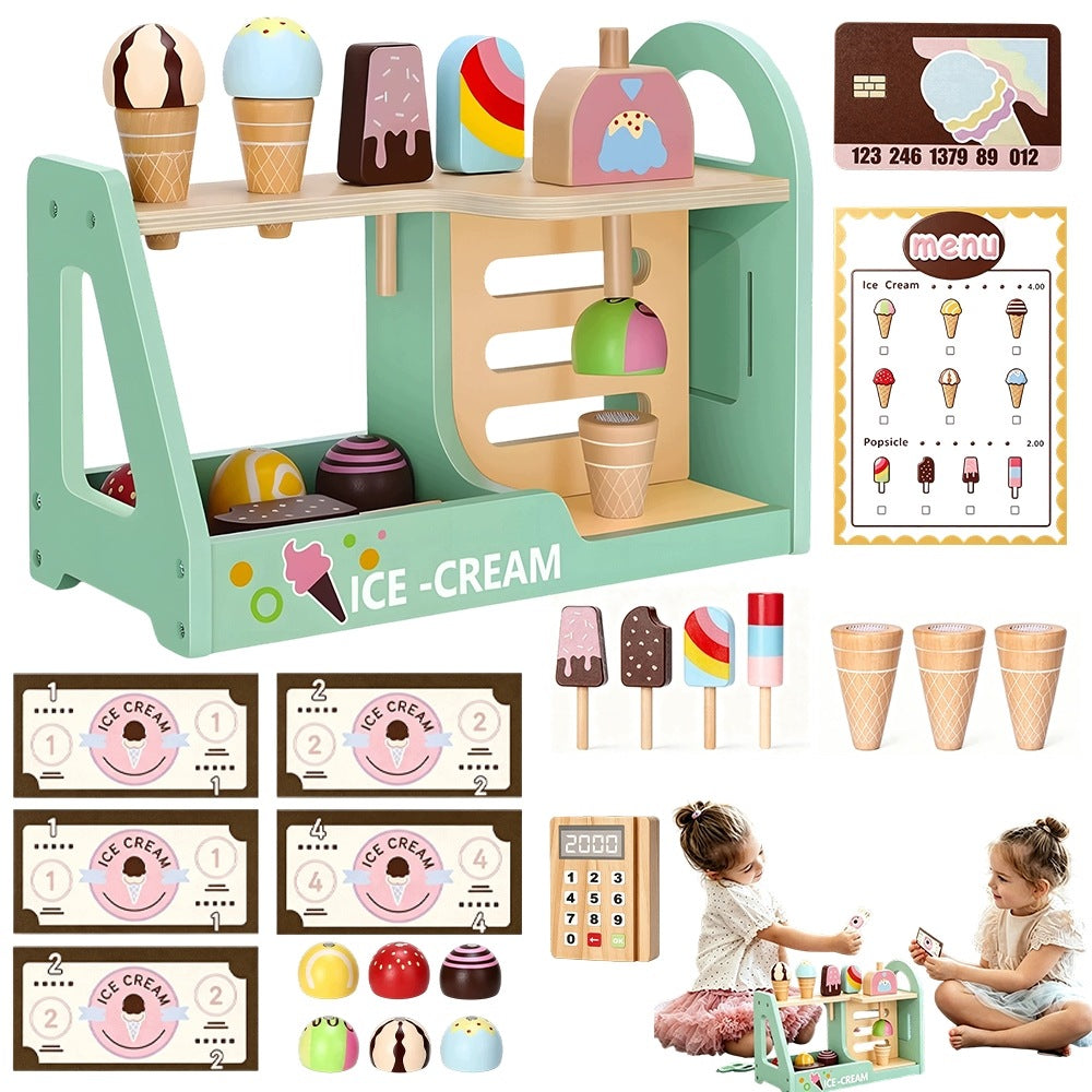 ICE CREAM PARLOR WOODEN SET IN ICE CREAM SHOP PERFECT FOR CHILDREN'S GIFT