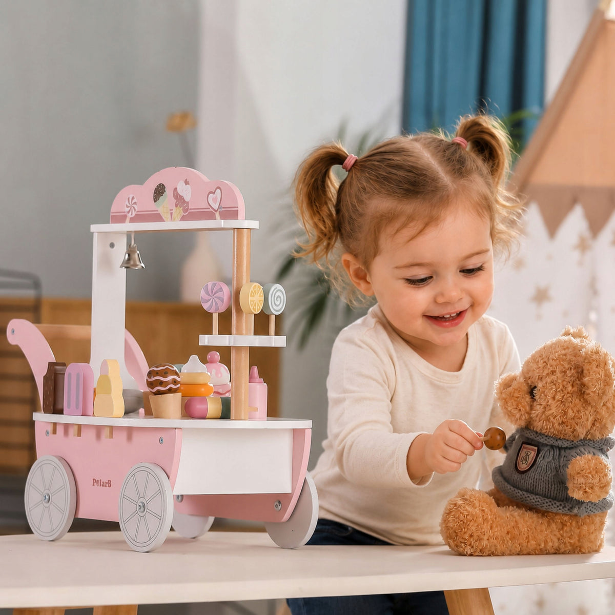 ICE CREAM SHOP CONFECTIONERY WOODEN SHOPPING CART 3in1 GIFT CHEF SET VIGA Series PolarB