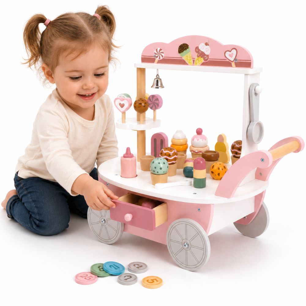 ICE CREAM SHOP CONFECTIONERY WOODEN SHOPPING CART 3in1 GIFT CHEF SET VIGA