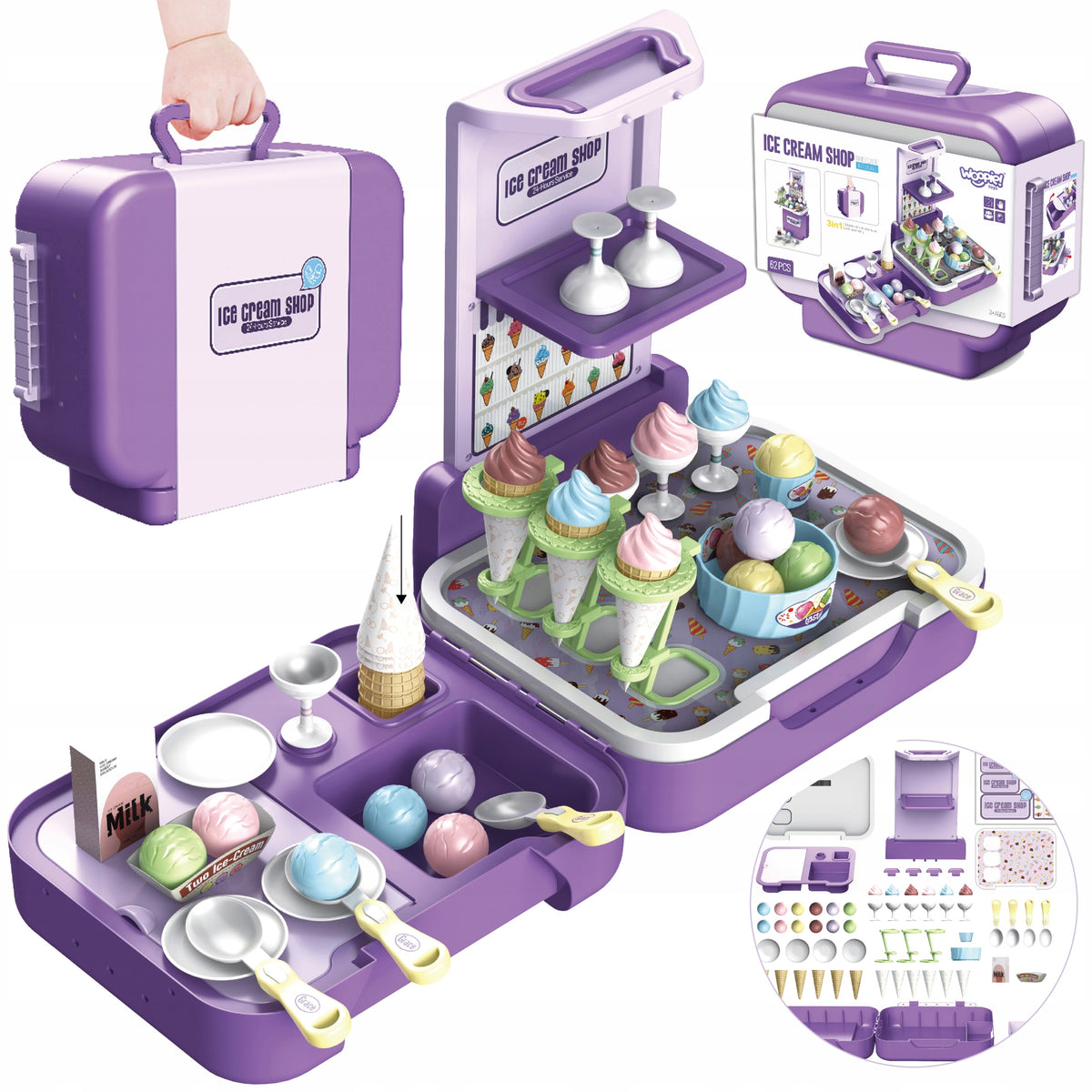 ICE CREAM SUITCASE SET 3IN1 KITCHEN SHOP ICE CREAM SHOP PORTABLE 62EL