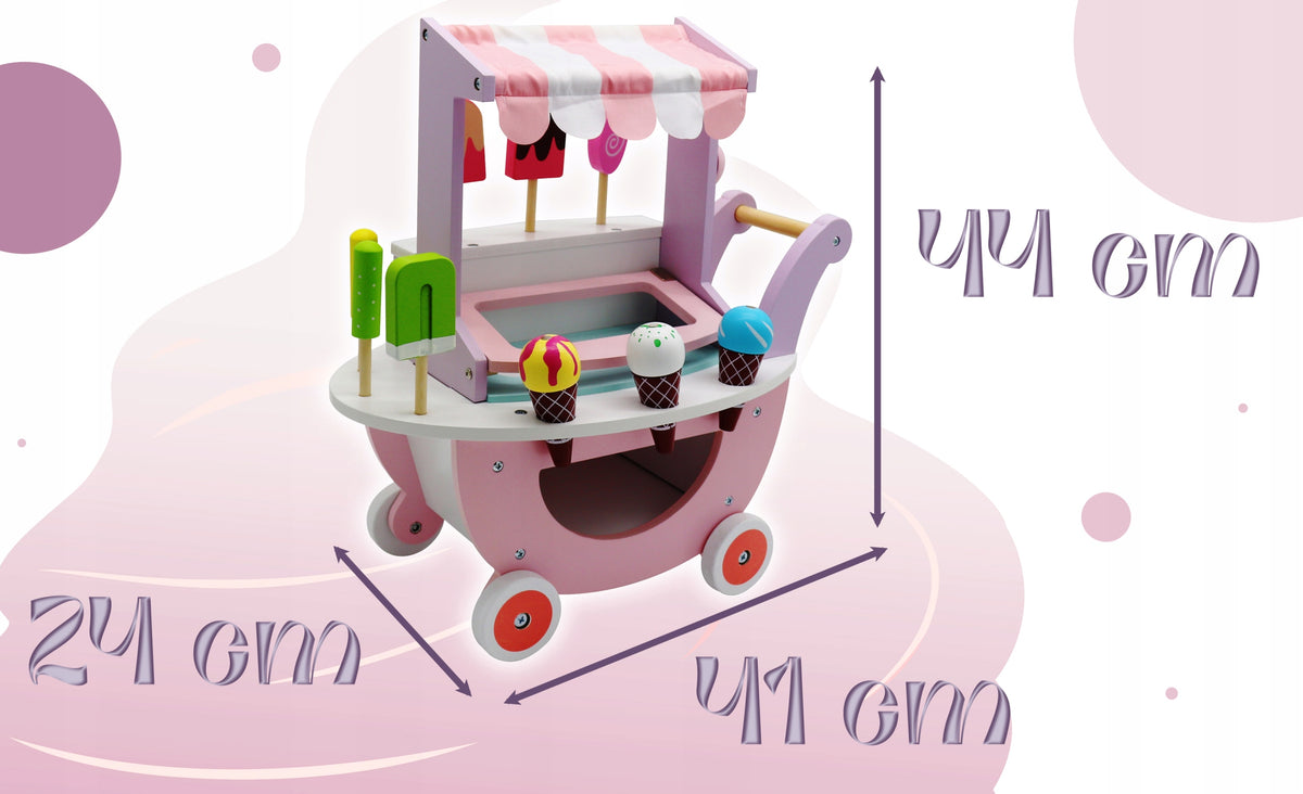 ICE CREAM Trolley SET WOODEN EDUCATIONAL TOY FOR KIDS Manufacturer code Drewniany zestaw do lodów lodziarnia B70O