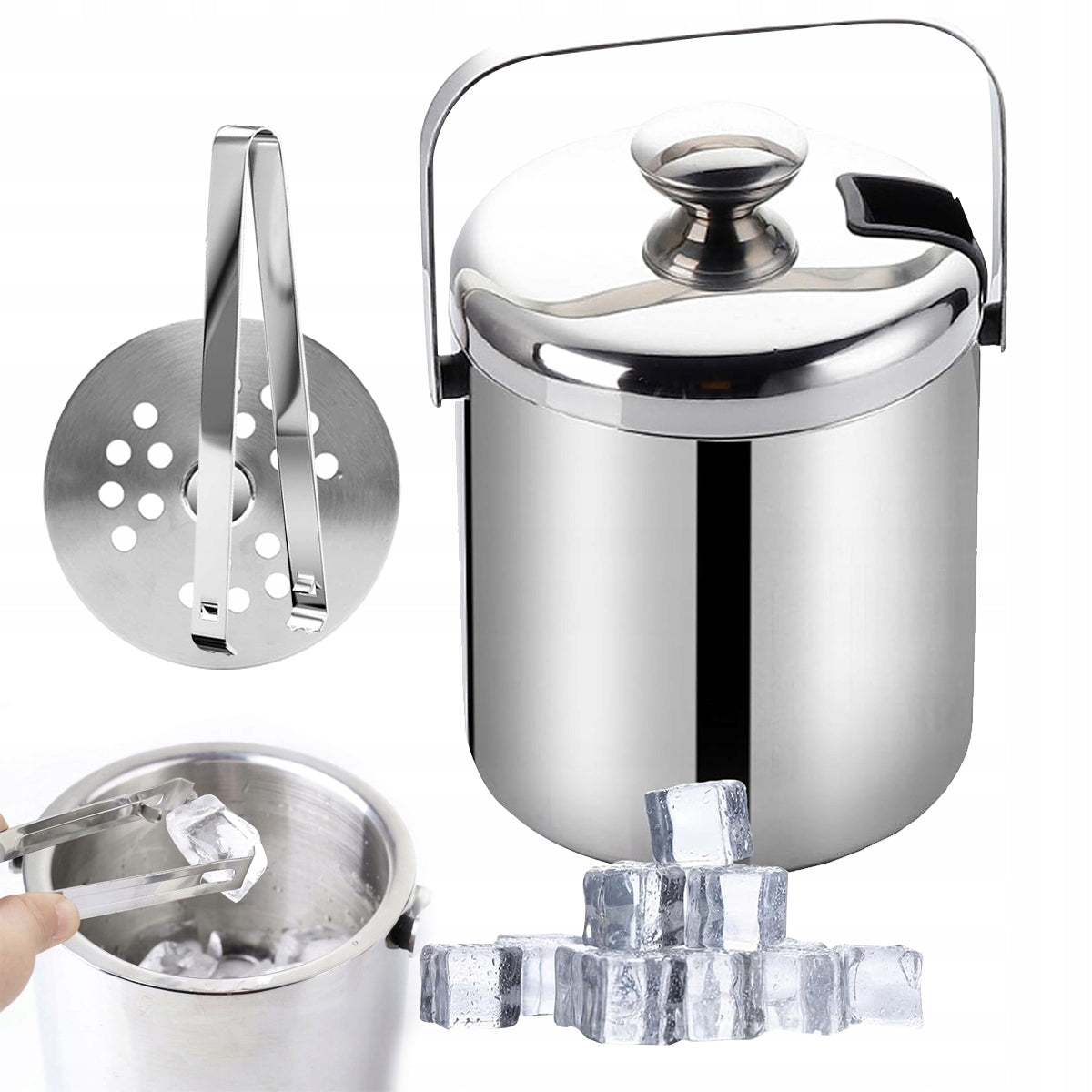 ICE CUBE Bucket Steel Thermal Ice Thermos Container + Pliers