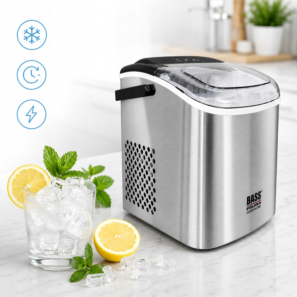 ICE MAKER 12kg ICE 105W BASS Poland ICE MAKER CUBES SILVER Manufacturer code 10002