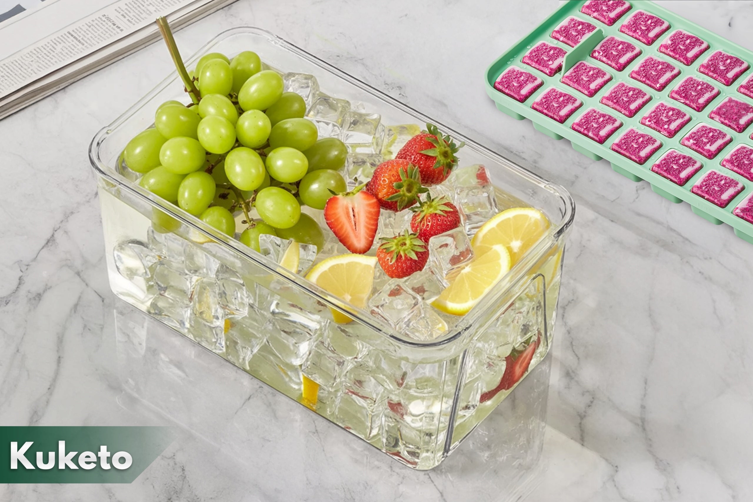 ICE MAKER 2x ICE MOLD ICE CONTAINER LARGE WITH CUBE LID 56 pcs. EAN (GTIN) 5907367263770