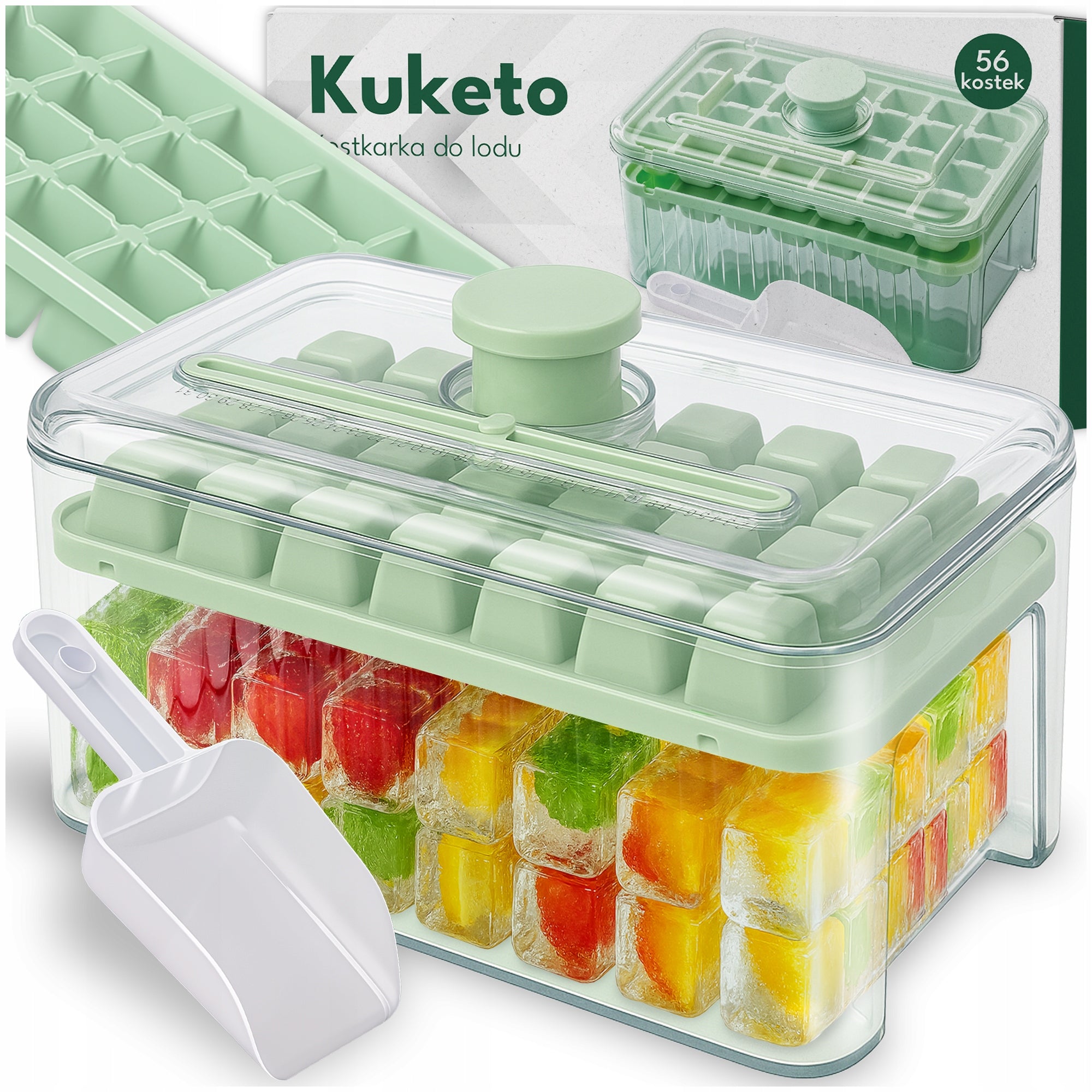 ICE MAKER 2x ICE MOLD ICE CONTAINER LARGE WITH CUBE LID 56 pcs.