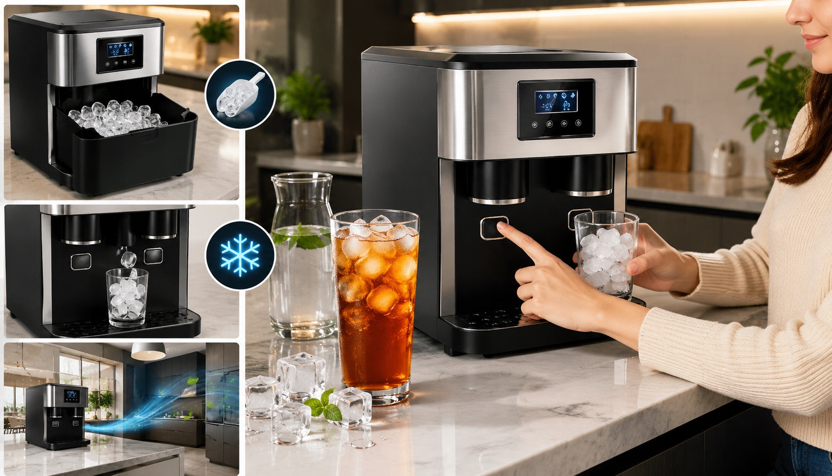 ICE MAKER 3in1 CRUSHER WATER DISPENSER 18KG/24H LED 380W TOUCH Packaging status original