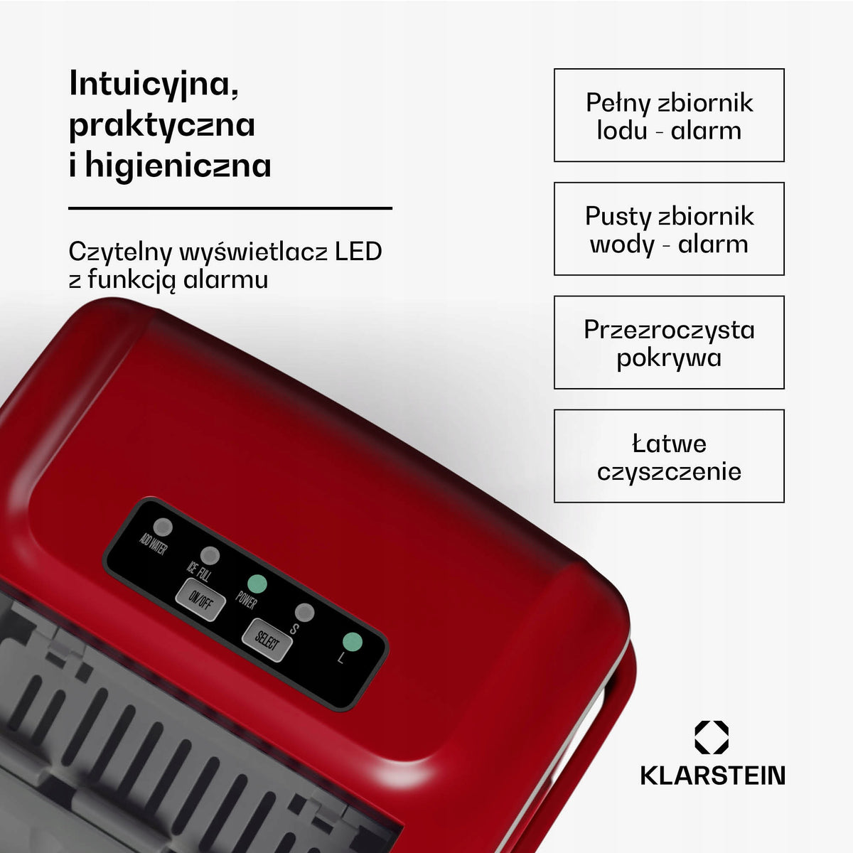 ICE MAKER KLARSTEIN CUBE MACHINE 12 KG/24 H LARGE AUTOMATIC Dominant color red
