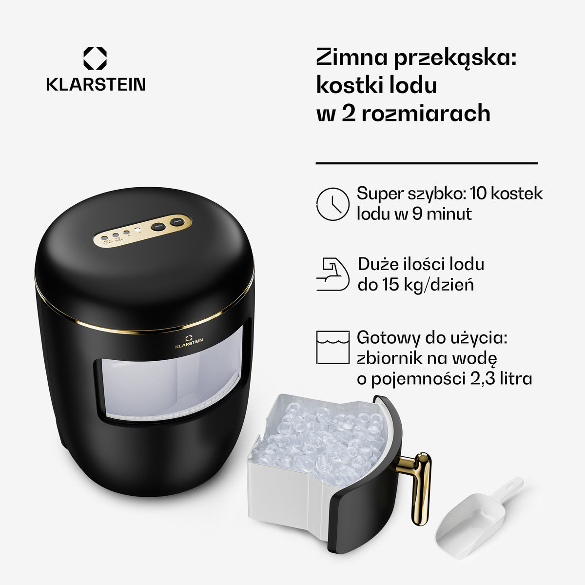 ICE MAKER KLARSTEIN HOMEMADE CUBE MACHINE 15KG/24H 2,3L BLACK Brand Klarstein
